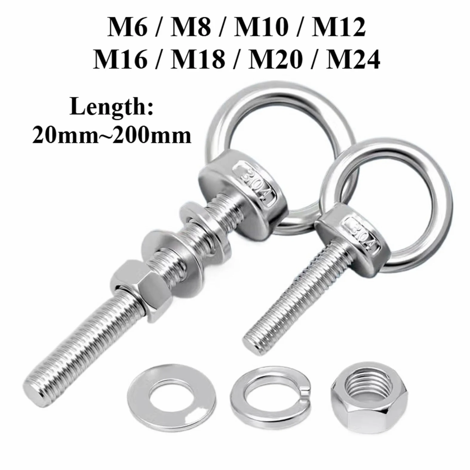 Rozszerzona śruba oczkowa do podnoszenia | M6 M8 M10M~M24 Stal nierdzewna 304 (M14,150mm 1 szt.)