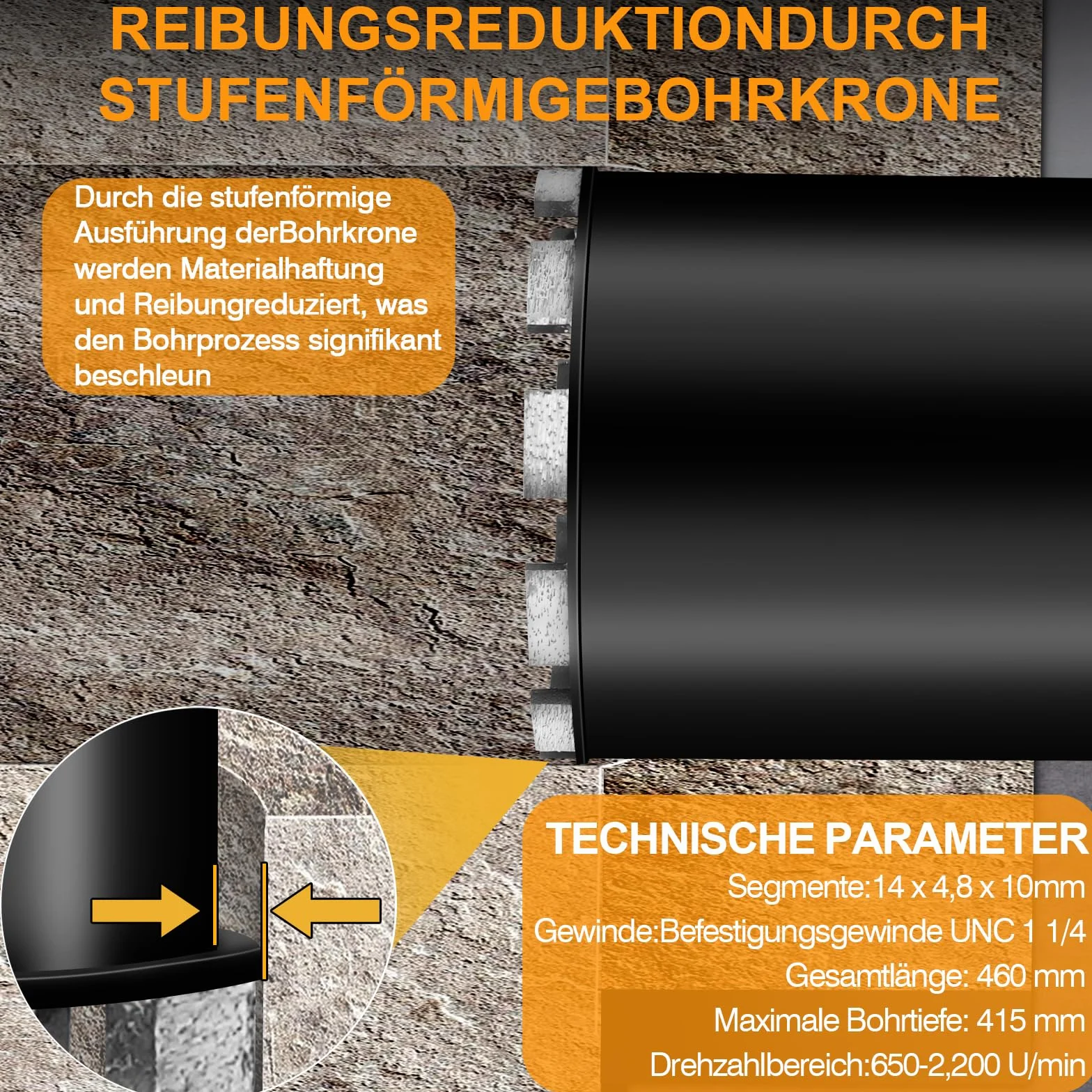 Diamentowa koronka wiertnicza Ø 27 mm z SDS Max, 1 ¼" diamentowa koronka wiertnicza, L 460 mm, pogłębiacz puszek koronka wiertnicza wiertło rdzeniowe wiertło na mokro/sucho, otwornica do płytek do