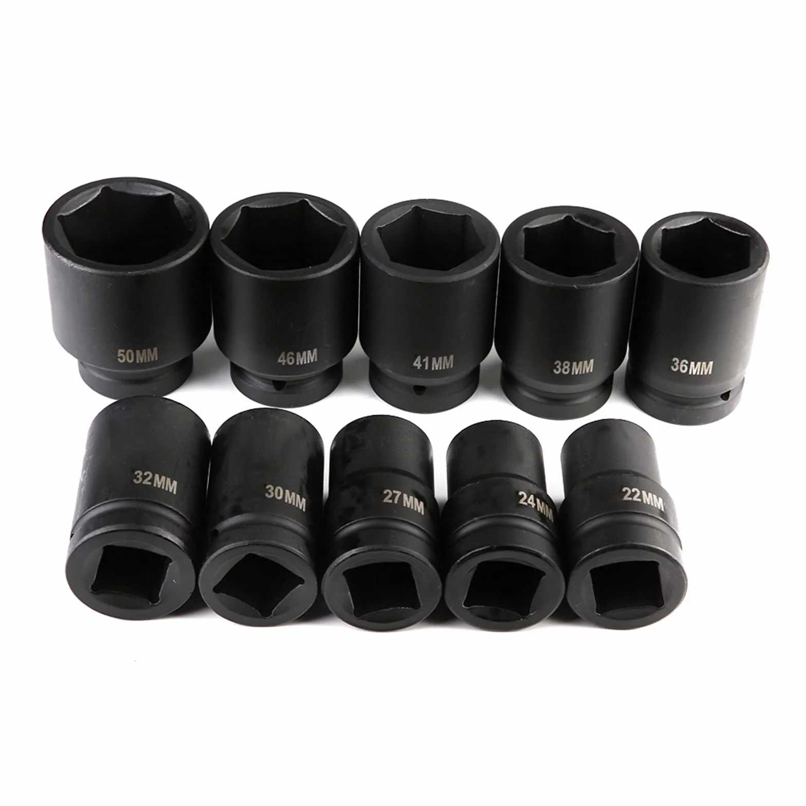 10 szt. Zestaw Nasadek Udarowych z Napędem 1-calowym, od 22 Mm do 50 Mm Zestaw Nasadek Udarowych z Trwałym Napędem i Głębokim z Plastikowym Pudełkiem do Przechowywania, Przenośny