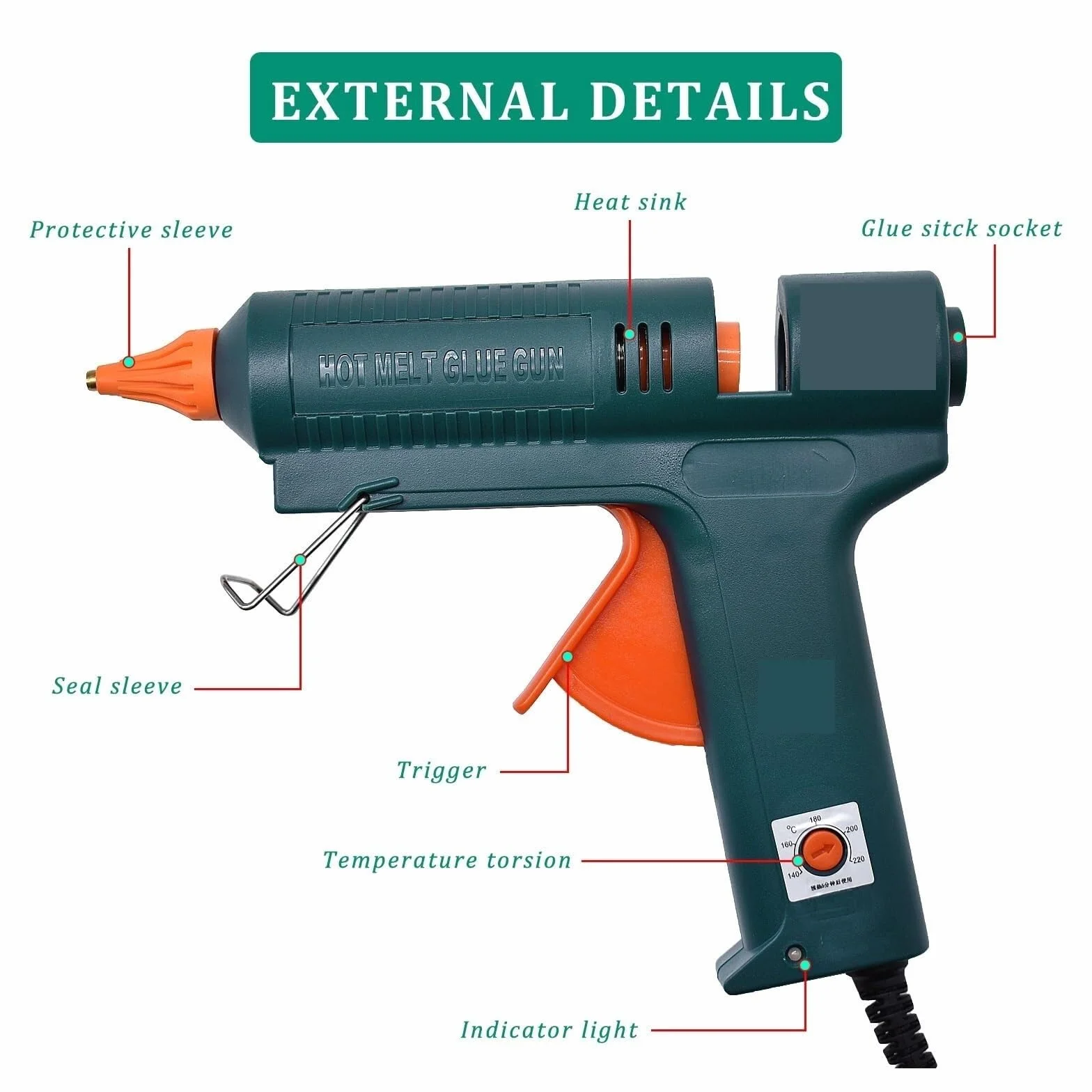 Pistolet do klejenia na gorąco, Bezprzewodowy, Elektryczny Pistolet Do Klejenia Na Gorąco, Regulacja Temperatury O Mocy 150 W