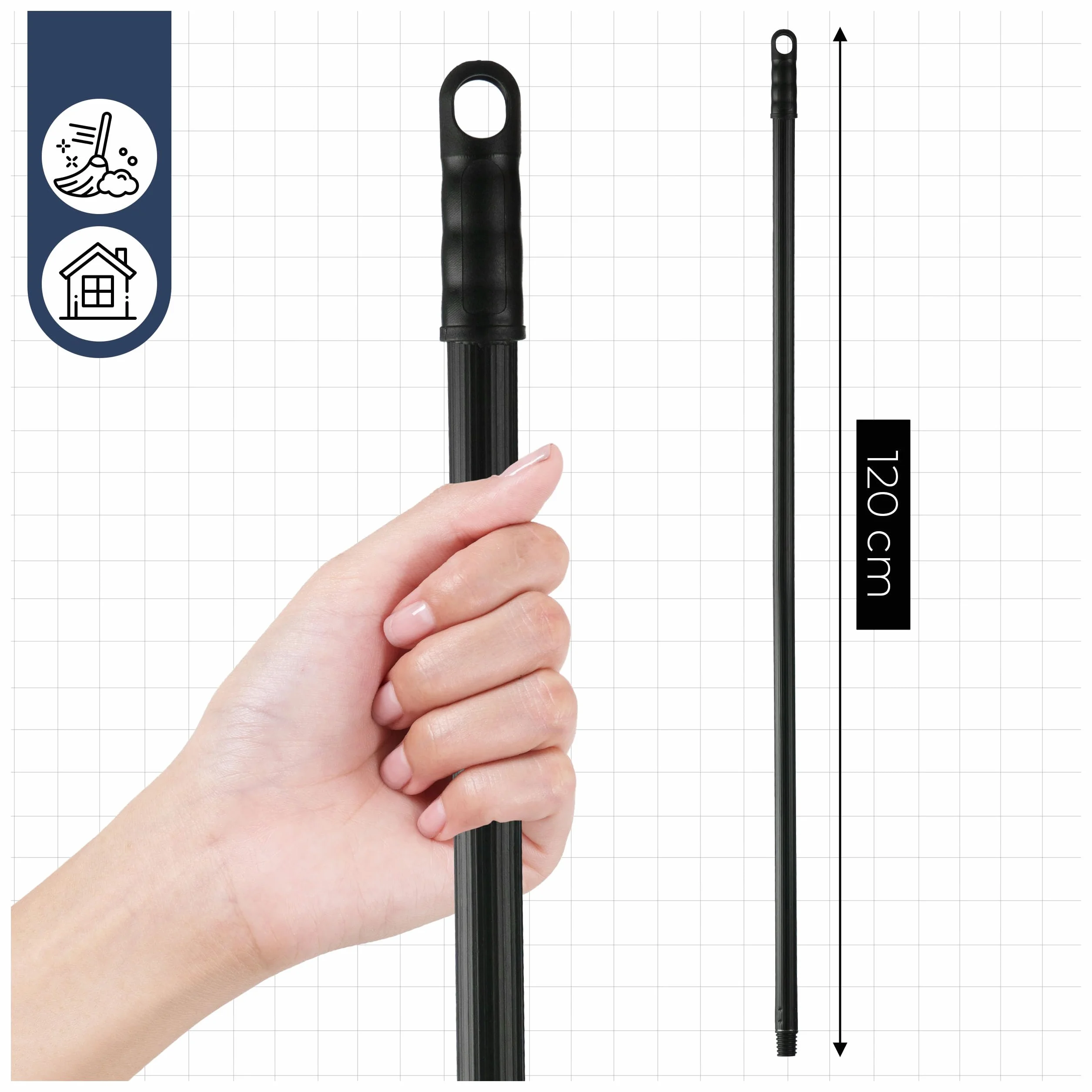 Trzonek Metalowy 120 cm z Gwintem, Kij do Szczotki, Miotły, Solidny Trzon z Metalu, Uchwyt Na Wieszak, Trwały i Wytrzymały Trzon Wymienny
