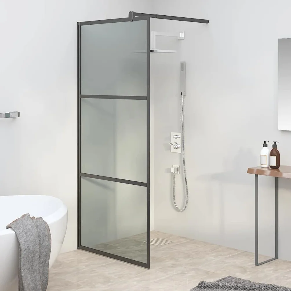 Ścianka prysznicowa Walk-In prysznic 90 x 195 cm szkło ESG ciemna czarna rama aluminiowa regulowana ochrona przed pryskaniem ściana boczna łazienka nisza akcesoria sanitarne montaż