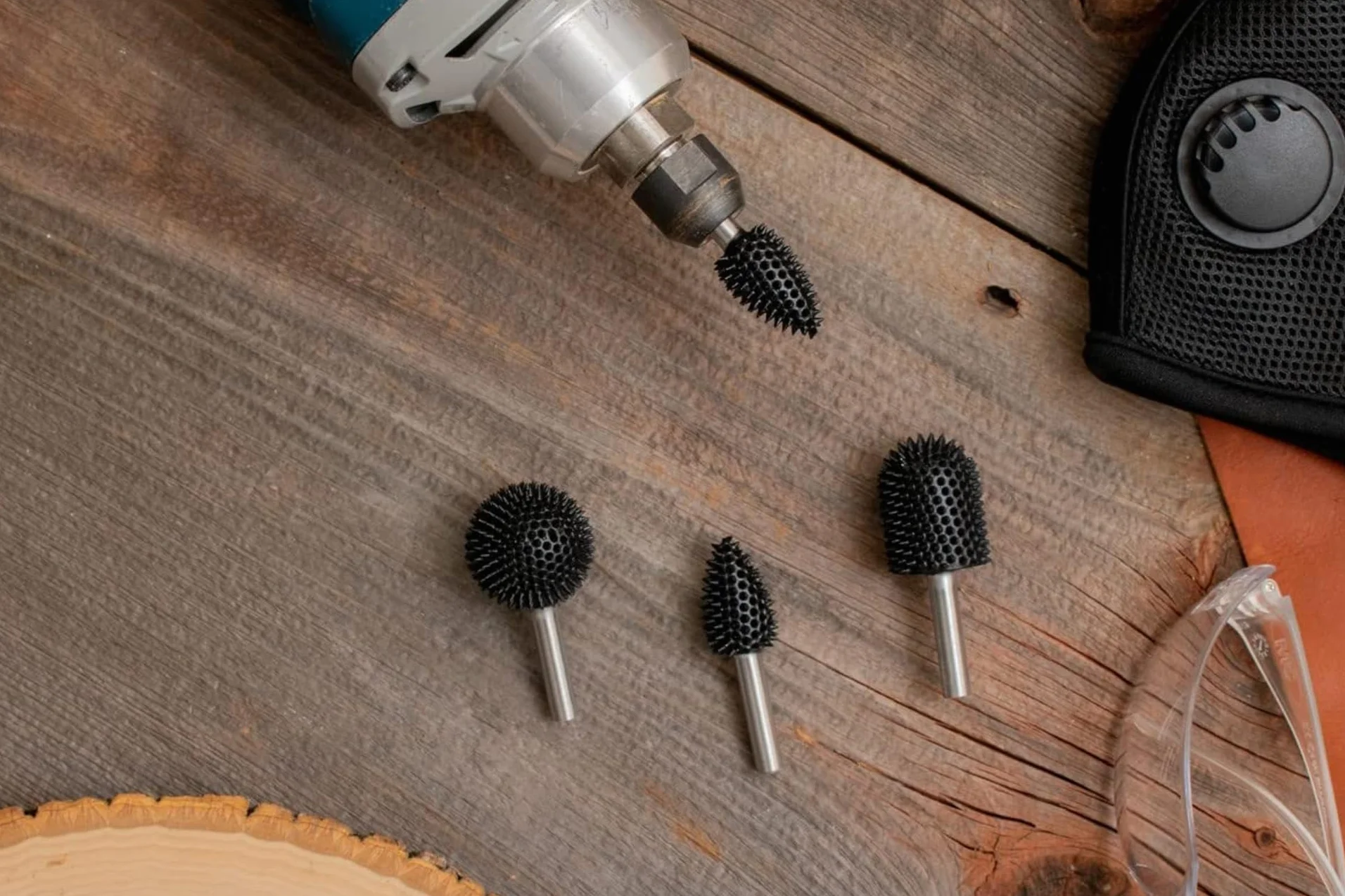 Kutzall 3-Piece Rotary Burr Kit - 1⁄4" Shaft, Very Coarse - Woodworking Attachment for Bosch, DeWalt, Makita, Milwaukee Tools - Structured Tungsten Carbide