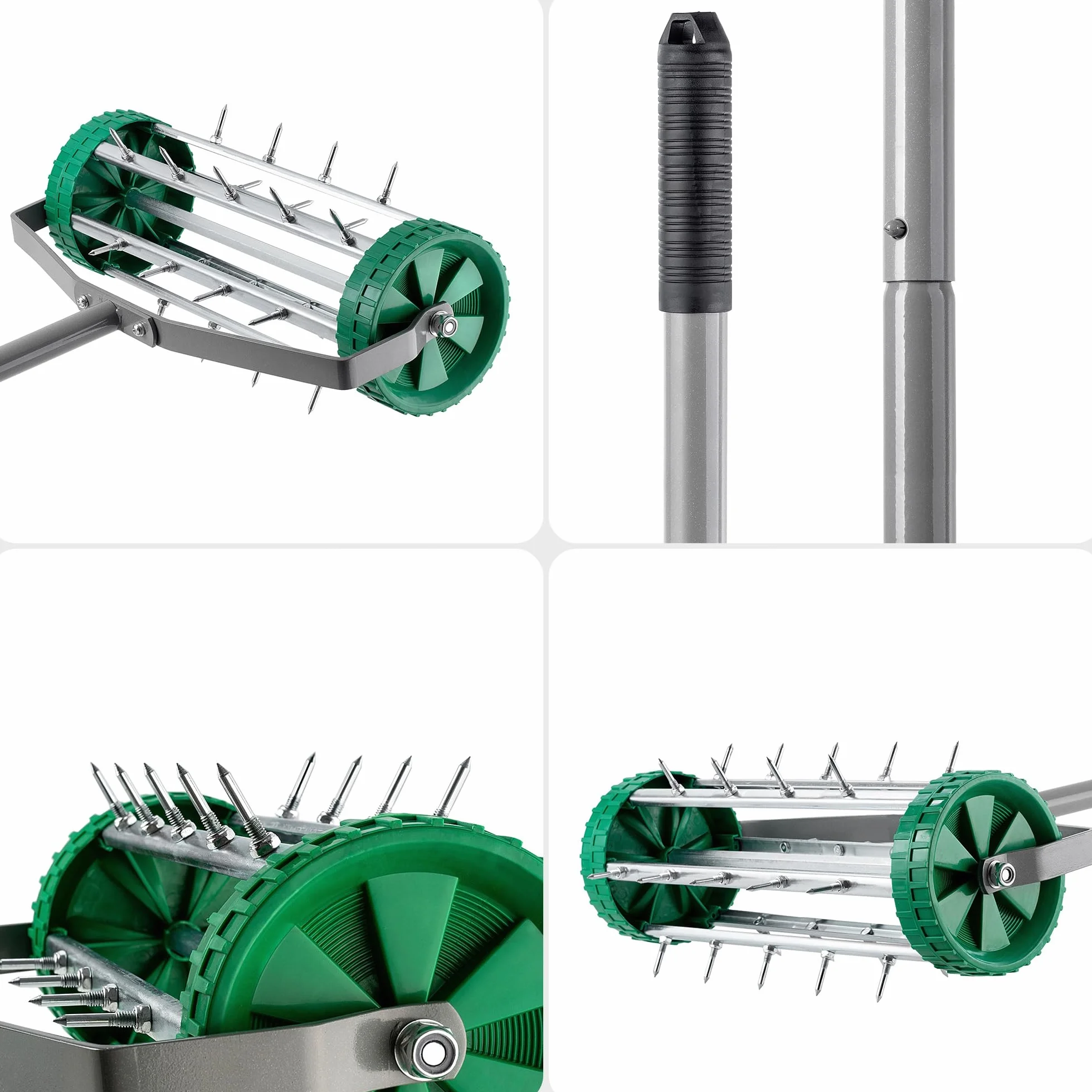 KADAX Ręczny wertykulator napowietrzacz trawnika stalowy aerator z gwoździami 3,3 cm wałek kolczasty 148 cm