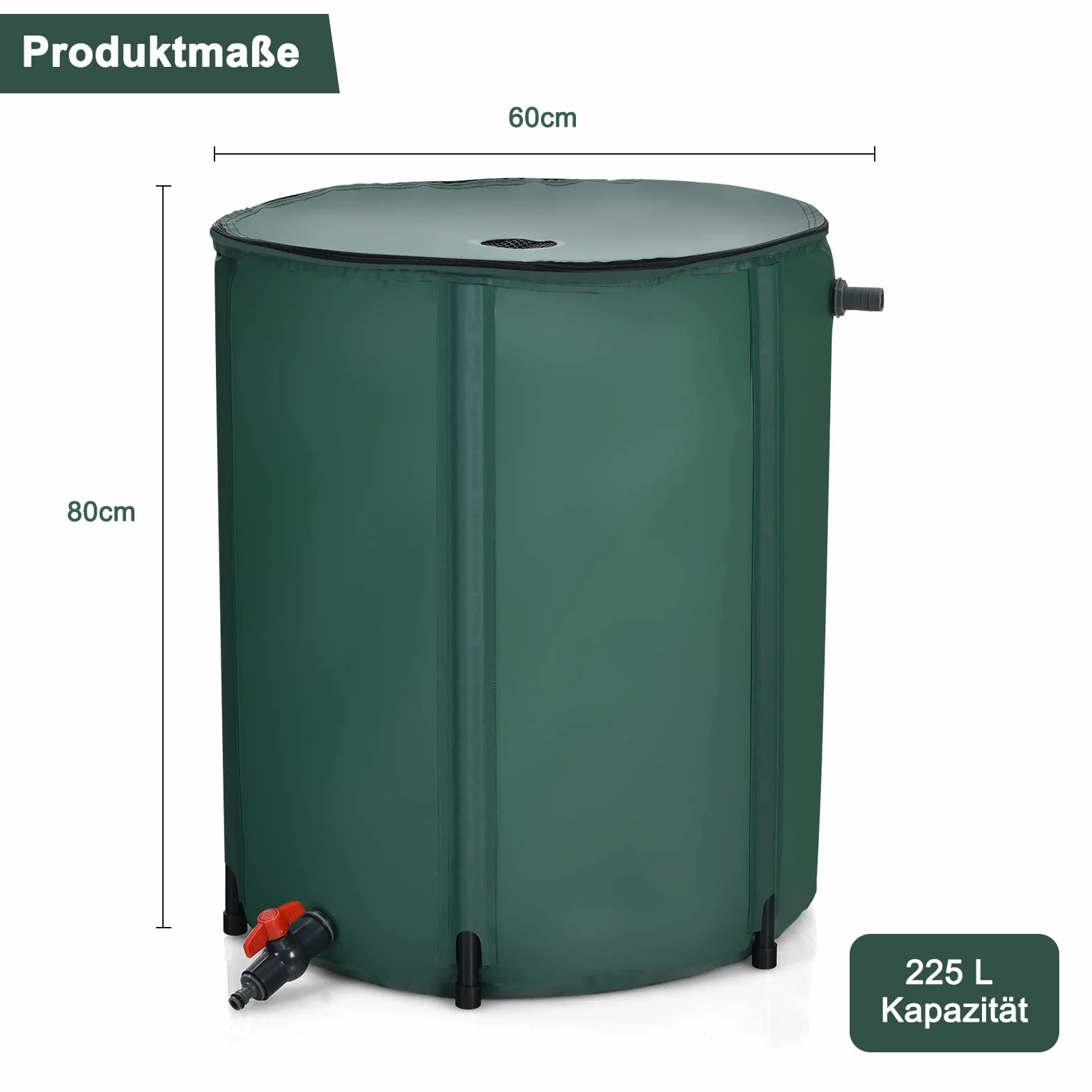 COSTWAY 225 l zbiornik na deszczówkę składany PCW 60 x 60 x 80 cm