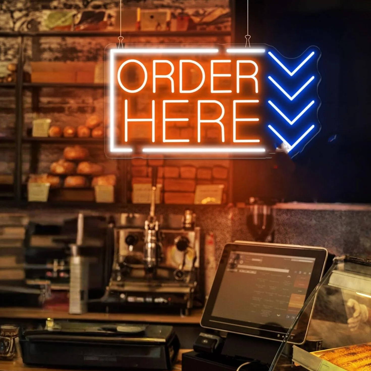 Order Here Pickup Here neonowy znak niestandardowy do kawiarni otwarcie prezent restauracja dekoracja ścienna