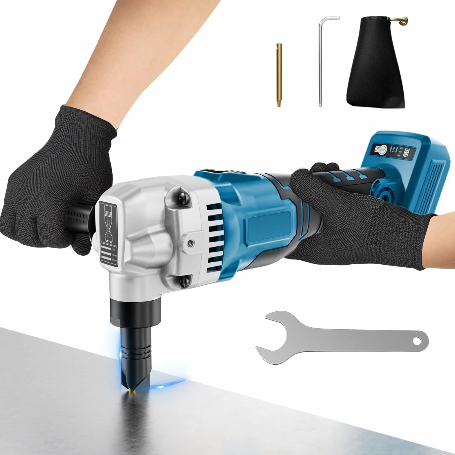Gryzoniarka do blachy akumulatorowej, 950 W, 1900 SPM, 3,5 m/min Gryzoniarka do metalu kompatybilny z Makita 18V baterią, 3-biegowa regulowana rozgryzanie, rozgryzanie blachy do cięcia stali
