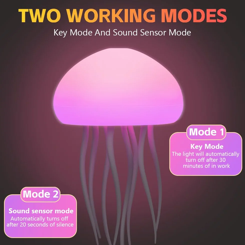 Lampa Jellyfish Led, Lampa Nastrojowa Rgb Z Wielokolorowym Gradientem Meduz, Akumulatorowa Lampa Stołowa Z Meduzami, Sterowana Głosem Lampa Stołowa, Lampa Meduz Na Biurko I Przy Łóżku
