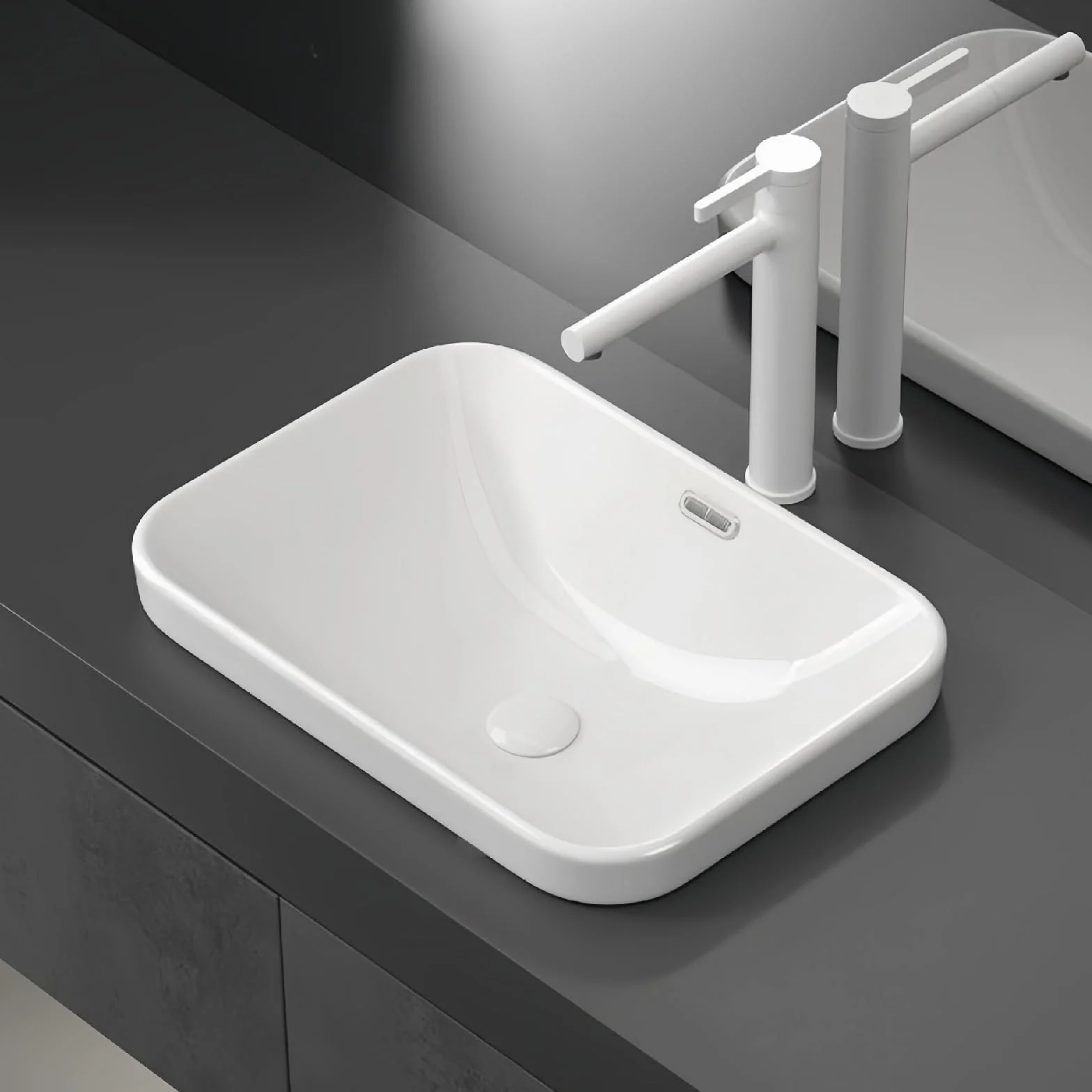 Ceramiczny zlew łazienkowy – biała umywalka wpuszczana na blat pod blatem idealna na balkon - 45 x 33 x 15,5 cm