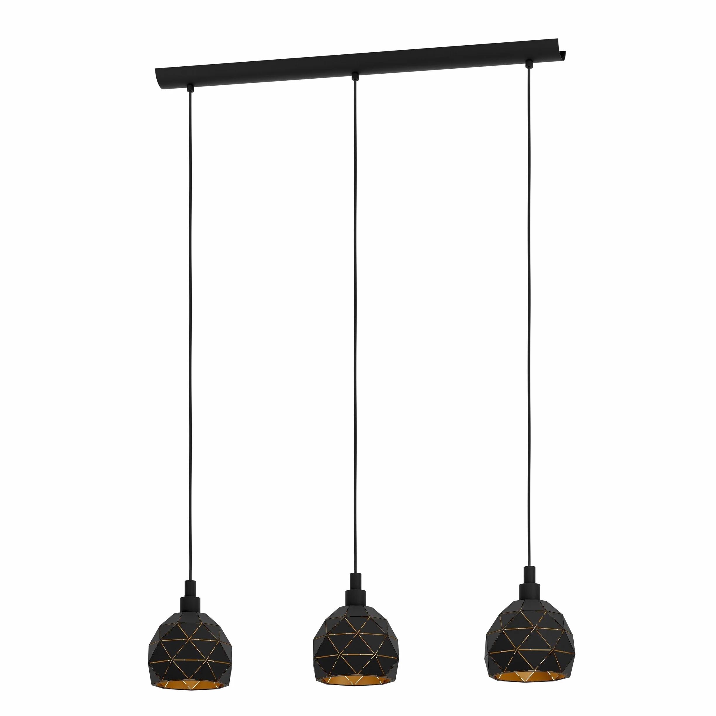 EGLO Lampa wisząca ROCCAFORTE, lampa 3-ogniskowa, lampa stalowa wisząca | kolor: czarny, złoty, oprawka: E14