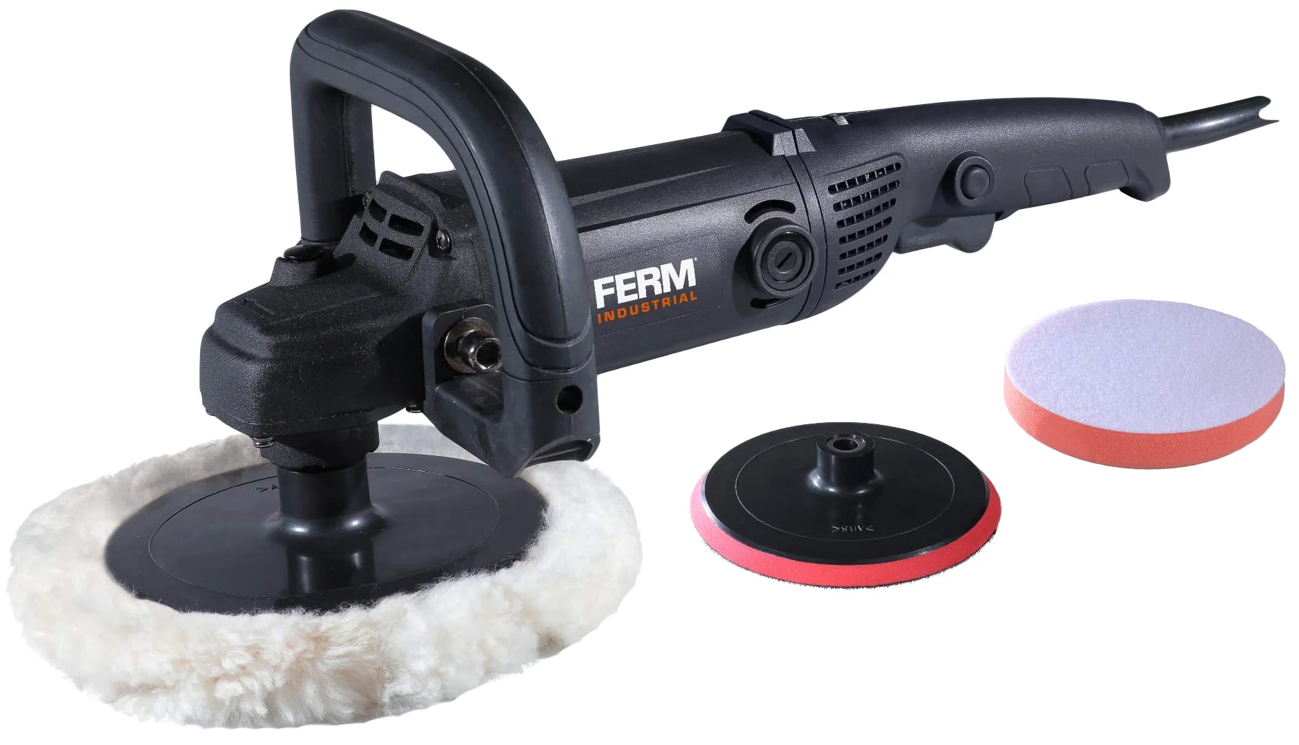 FERM Profesjonalny zestaw do polerowania/polerowania, 180 mm, 1400 W, elektronika ze stałą prędkością, 4 m, kabel gumowy – zmienna prędkość – w tym akcesoria