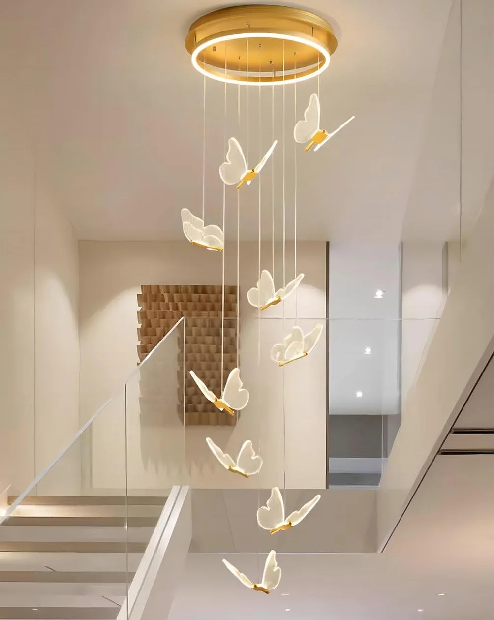 Żyrandole LED do przedpokoju Salon Wysoki żyrandol sufitowy Akrylowy motyl Duże lampy wiszące Oprawa oświetleniowa Nowoczesna jadalnia Przedpokój Światła na schody Lampa sufitowa LED z możliwo