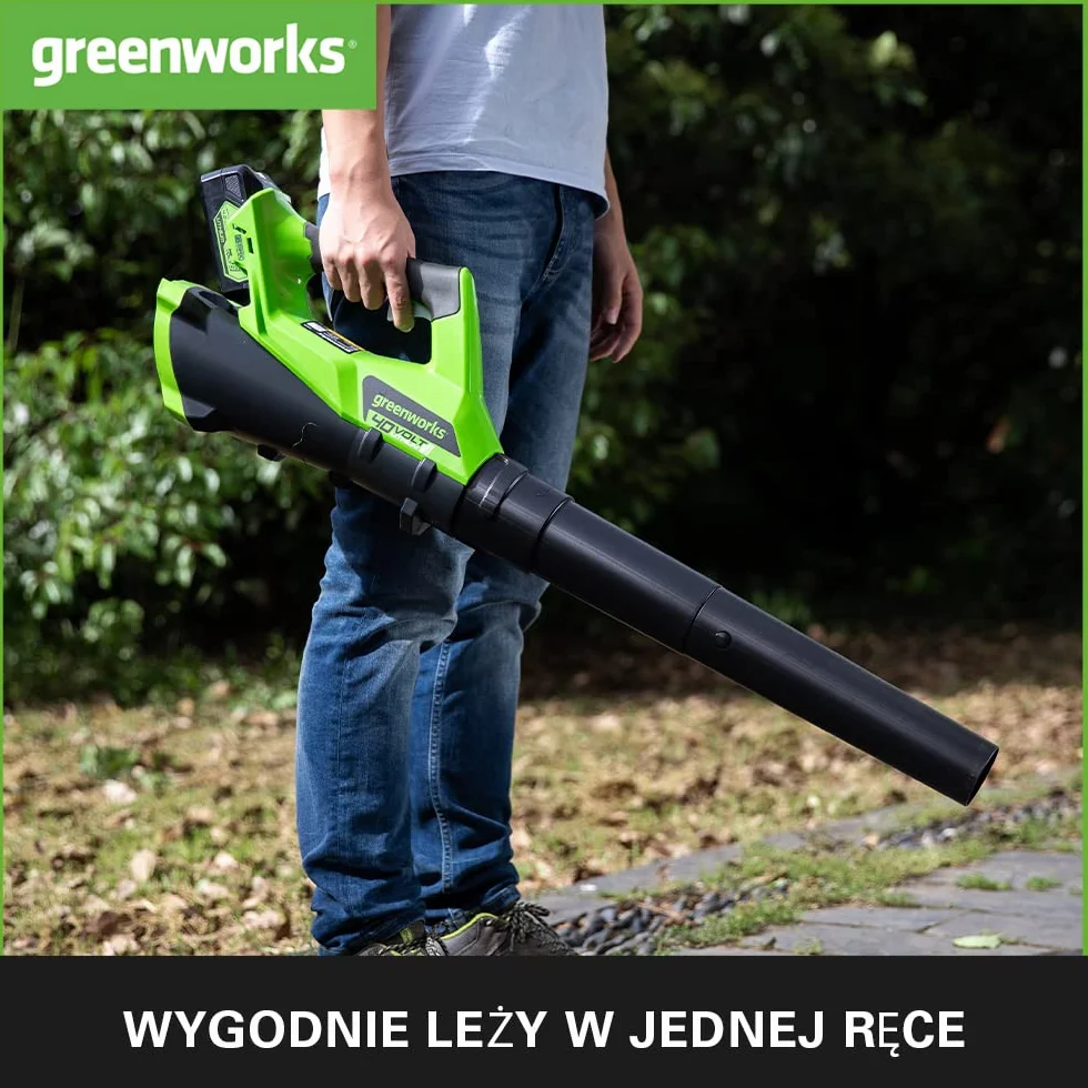Greenworks G40AB Akumulatorowa dmuchawa do liści osiowa z tempomatem, 177 km na godzinę, 11,05 m³ na min bez baterii 40 V i ładowarki