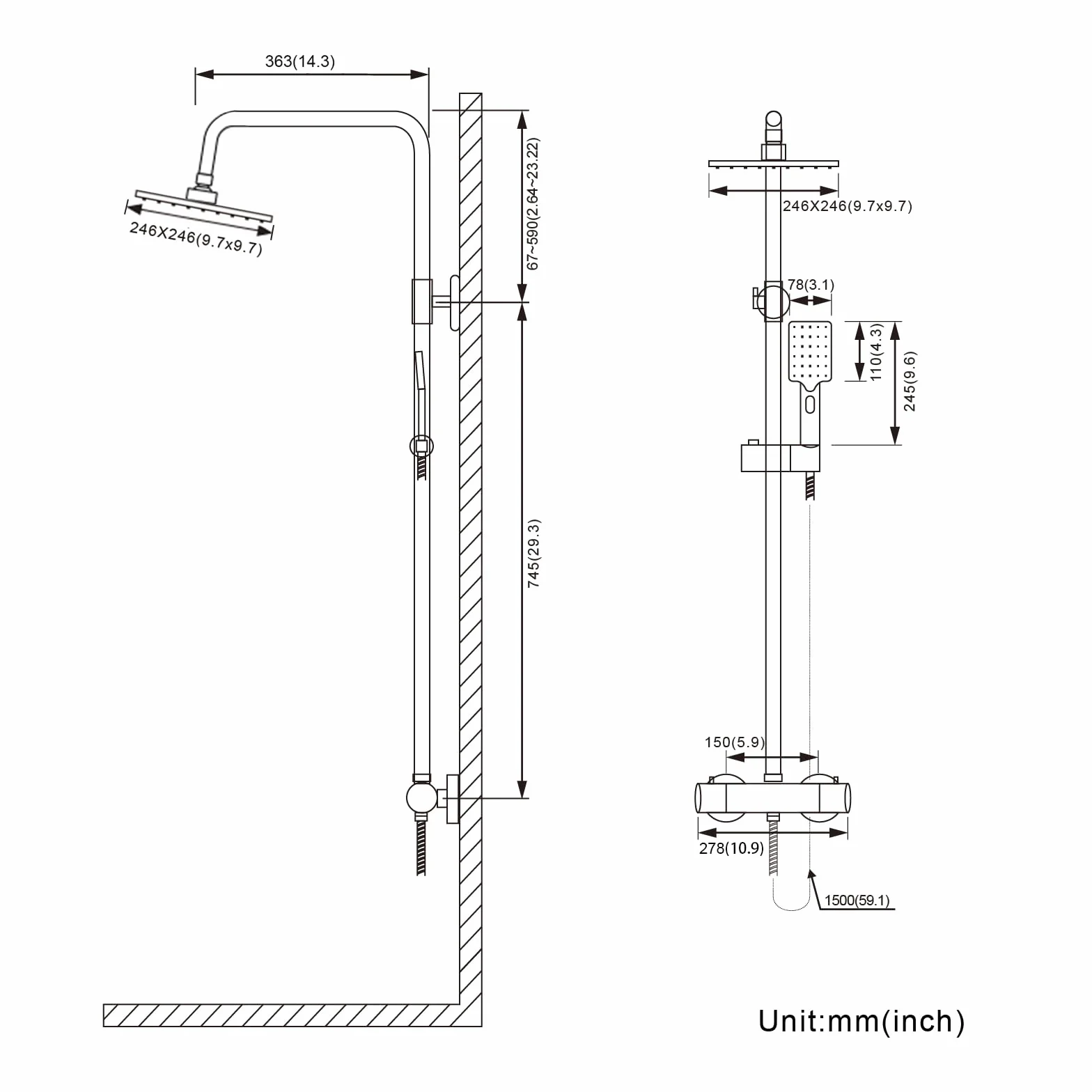 BONADE System prysznicowy z termostatem, deszczownica, ze stali nierdzewnej 304, kompletny zestaw z termostatem prysznicowym, regulowany uchwyt ścienny, deszczownica 30 cali, zestaw armatury wannowej
