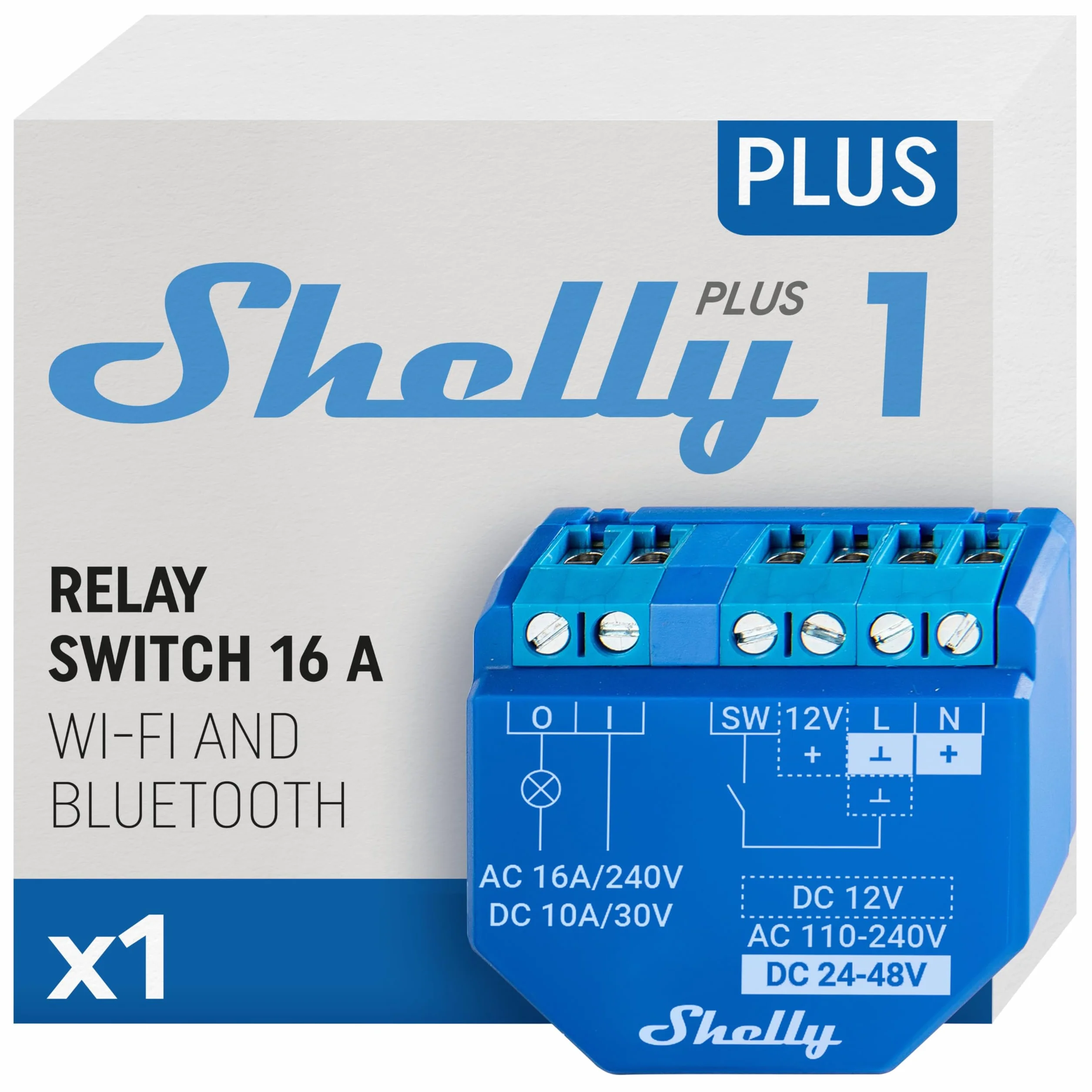Shelly Plus 1 | Inteligentny przełącznik przekaźnikowy WiFi Bluetooth | Smart Home | Alexa i Google Home | iOS Android | Nie wymaga koncentratora | Zdalne sterowanie oświetleniem i drzwiami garażowymi