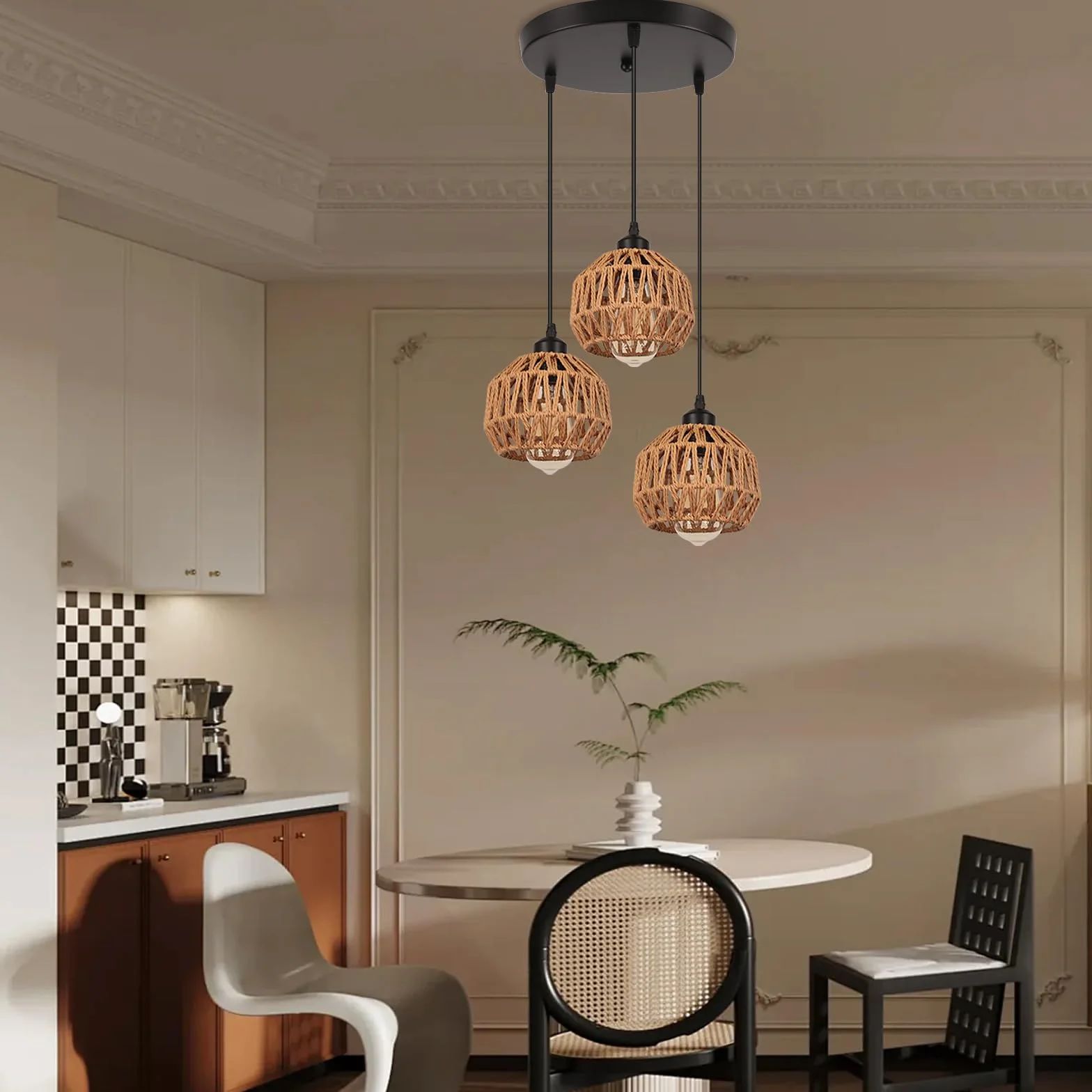 3-Light industrialna lampa wisząca w stylu vintage, metalowa linka papierowa, lampa wisząca, E27, retro, lampa sufitowa do jadalni, salonu, sypialni