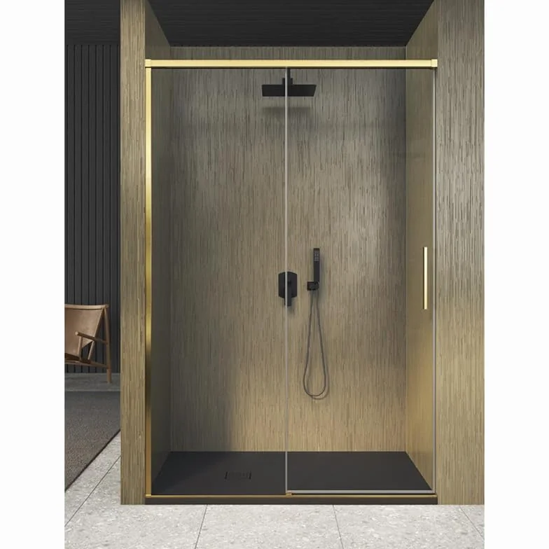 IMPALLI Kabina prysznicowa H210 cm wysuwana 117-120 cm przesuwna kabina prysznicowa drzwi wolno zamykane szkło hartowane 8 mm przezroczyste profile antykamieniowe aluminiowe (złote szczotkowane 120)