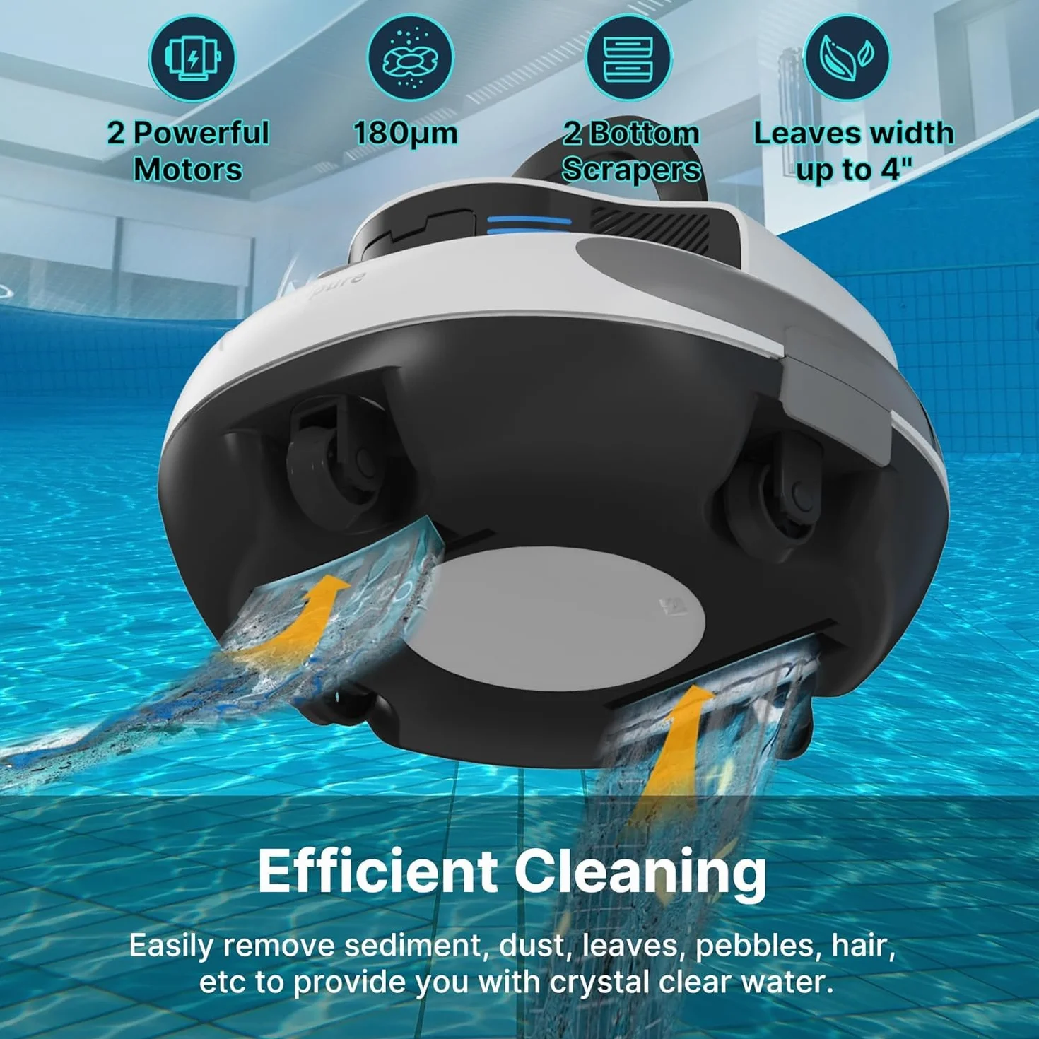 POOLPURE Robot basenowy bezprzewodowy 5000 mAh IPX8 podwójny silnik automatyczne parkowanie