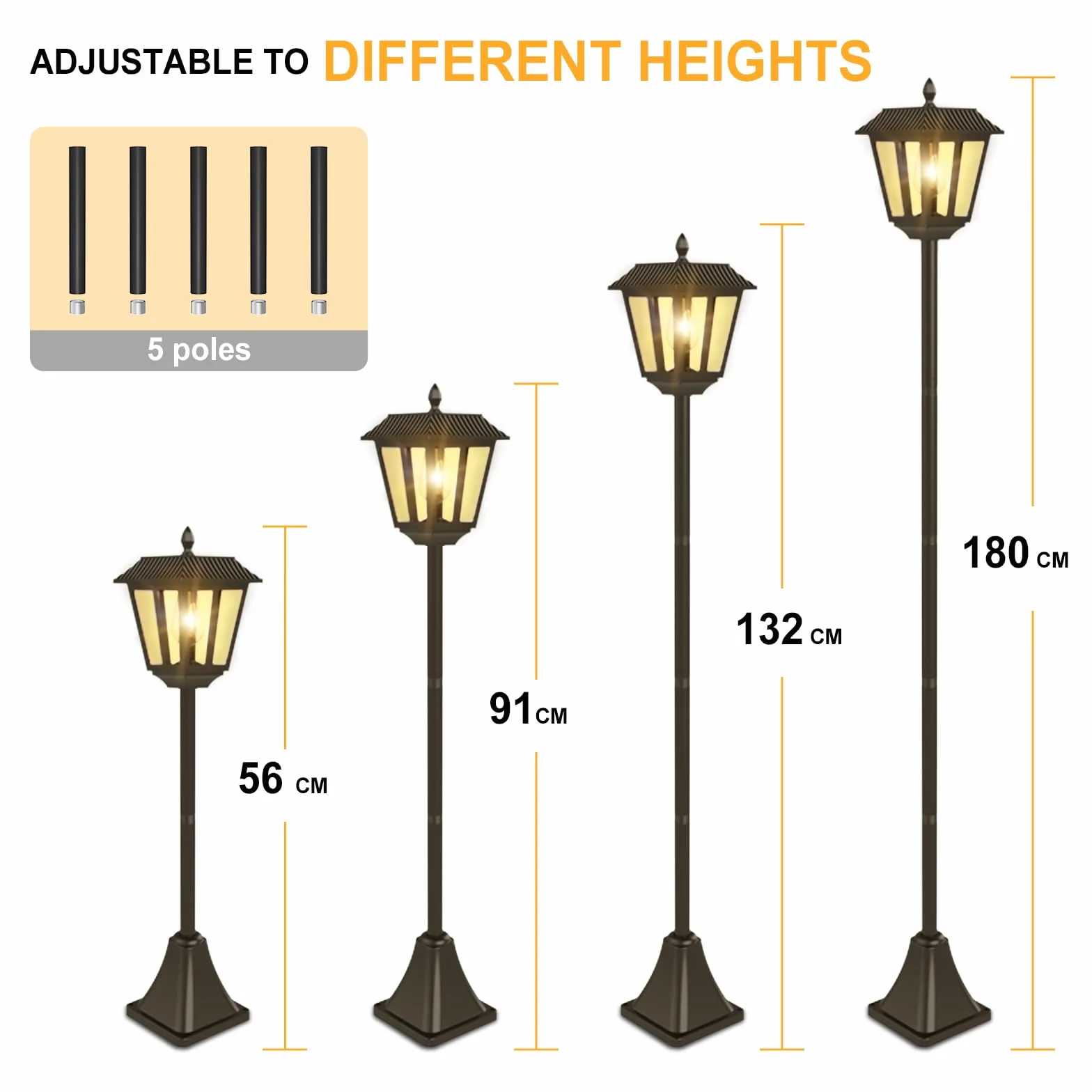 Zewnętrzne lampy solarne LED, latarnia cmentarska z palikiem, wodoodporne lampy solarne do ogrodu, ścieżki podłogowe, 170 cm, ciepłe białe światło (2 sztuki)