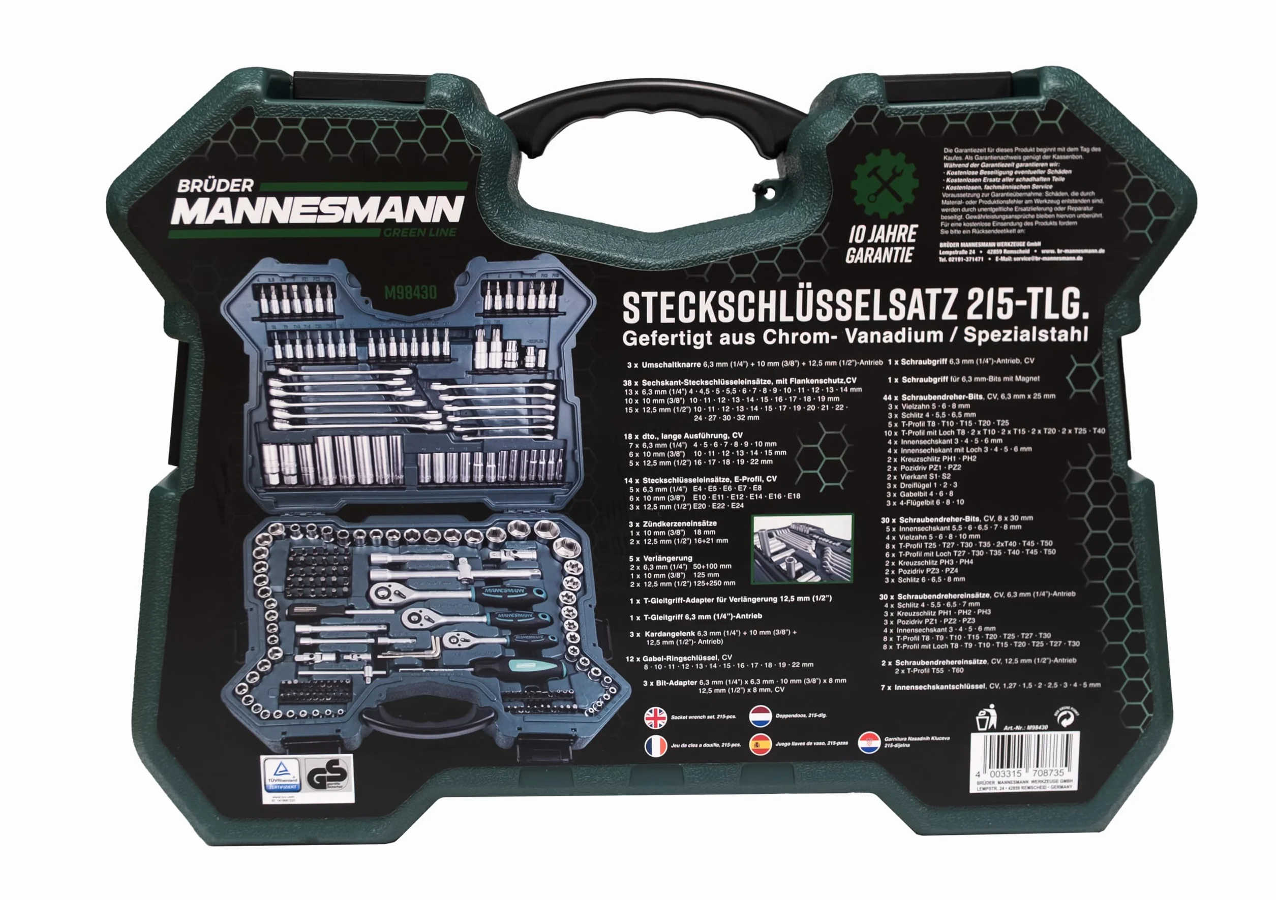 Brüder Mannesmann M98430 zestaw kluczy nasadowych 0,6 cm (0,25 cala) + 0,95 cm (3/8 cala) + napęd 1,27 cm / (1/2 cala)