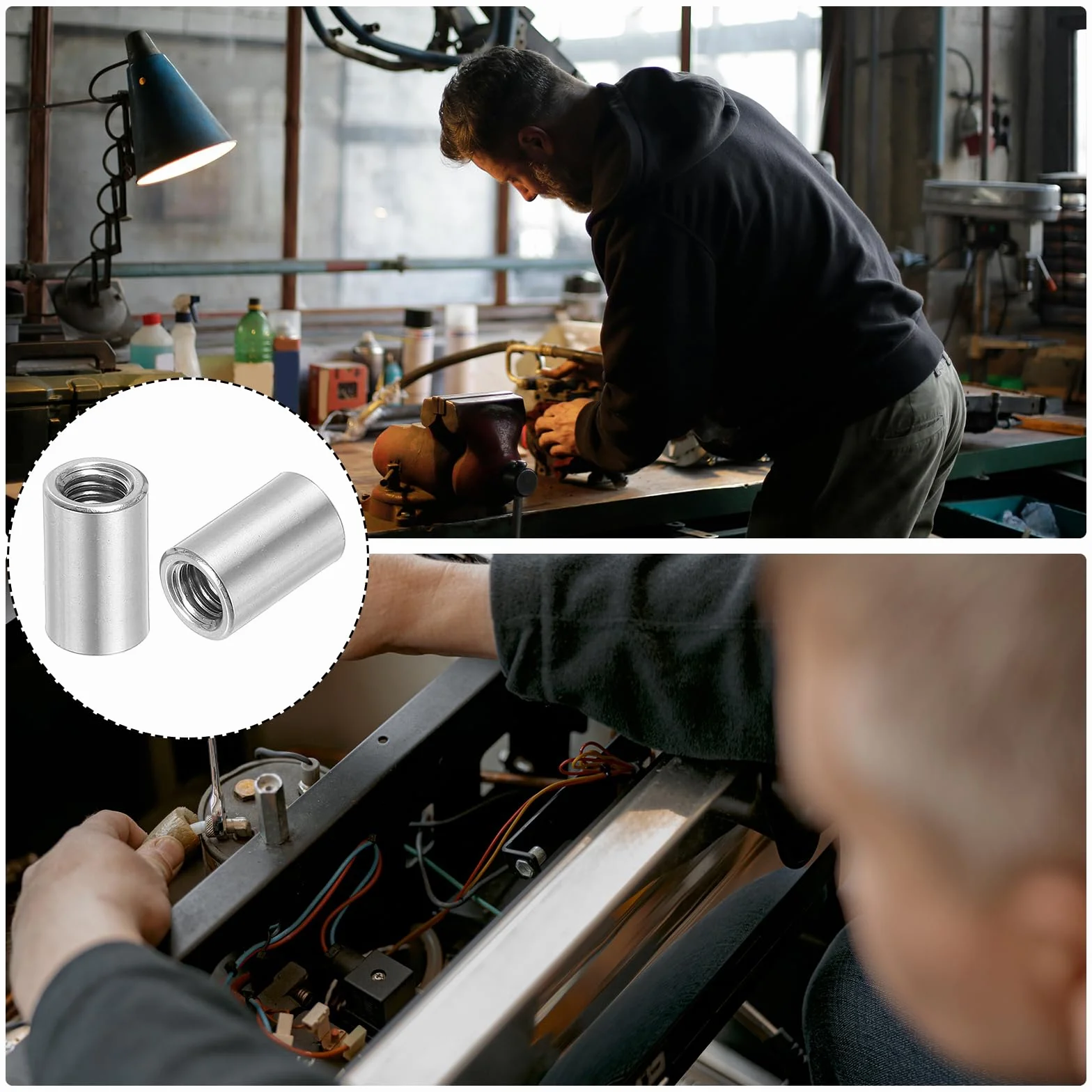 QUARKZMAN 6 sztuk okrągłych nakrętek łączących M8, nakrętka łącząca ze stali nierdzewnej 304 długość 20 mm / 0,8" nakrętka szpilka pręta tuleja długość wspornika, M8 x 20 x 12 mm