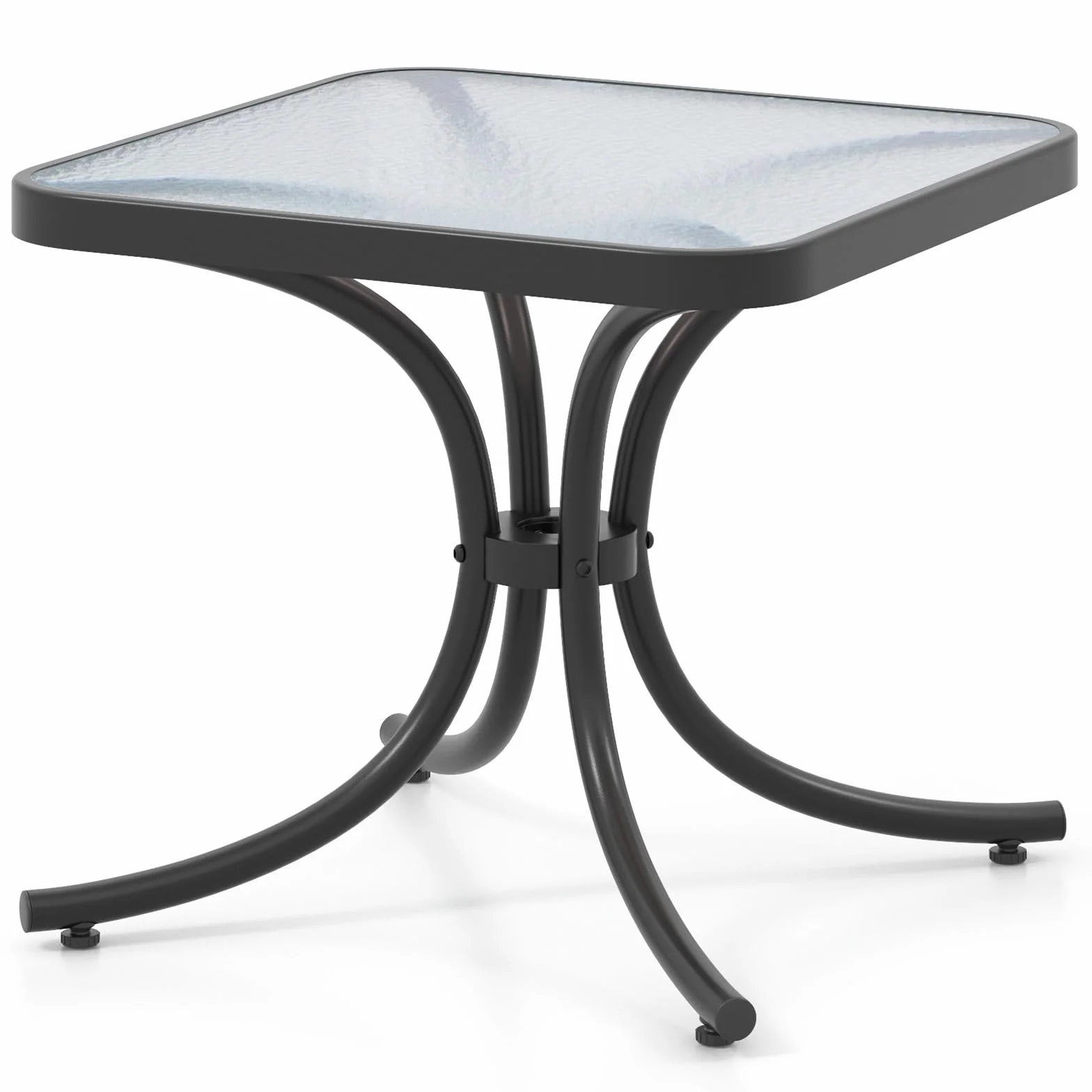 GIANTEX Stolik ogrodowy 50 cm, kwadratowy stolik kawowy z blatem ze szkła hartowanego, wytrzymała metalowa rama, stolik do kawy na zewnątrz do ogrodu, balkonu, basenu, czarny