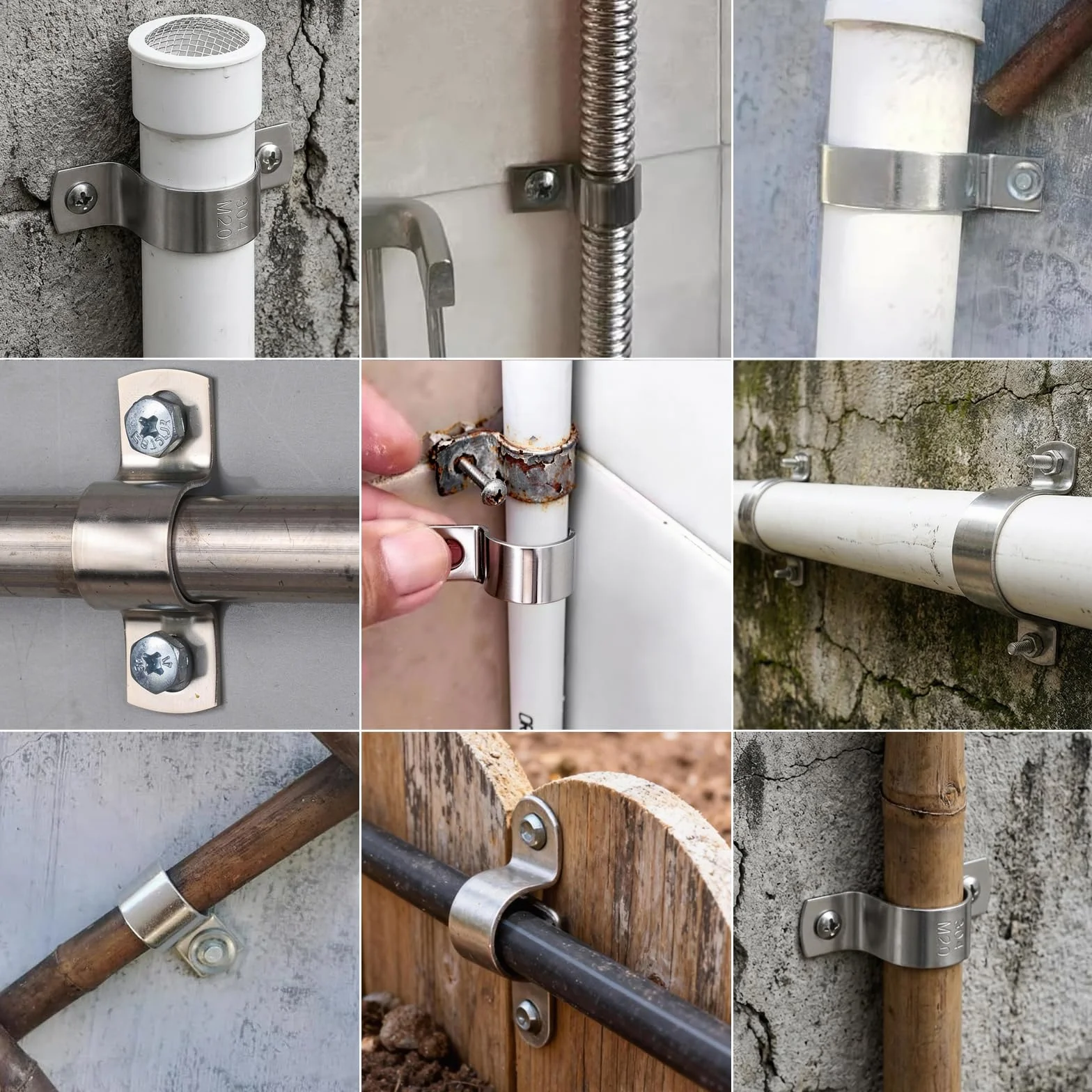 Obejmy do rur U Ø 20 mm, 20 sztuk dwupłowych + 10 sztuk jednostronnych obejm rurowych, obejmy mocujące V2A ze stali nierdzewnej, obejmy kablowe do wkręcania, uchwyt do rur kablowych, rur