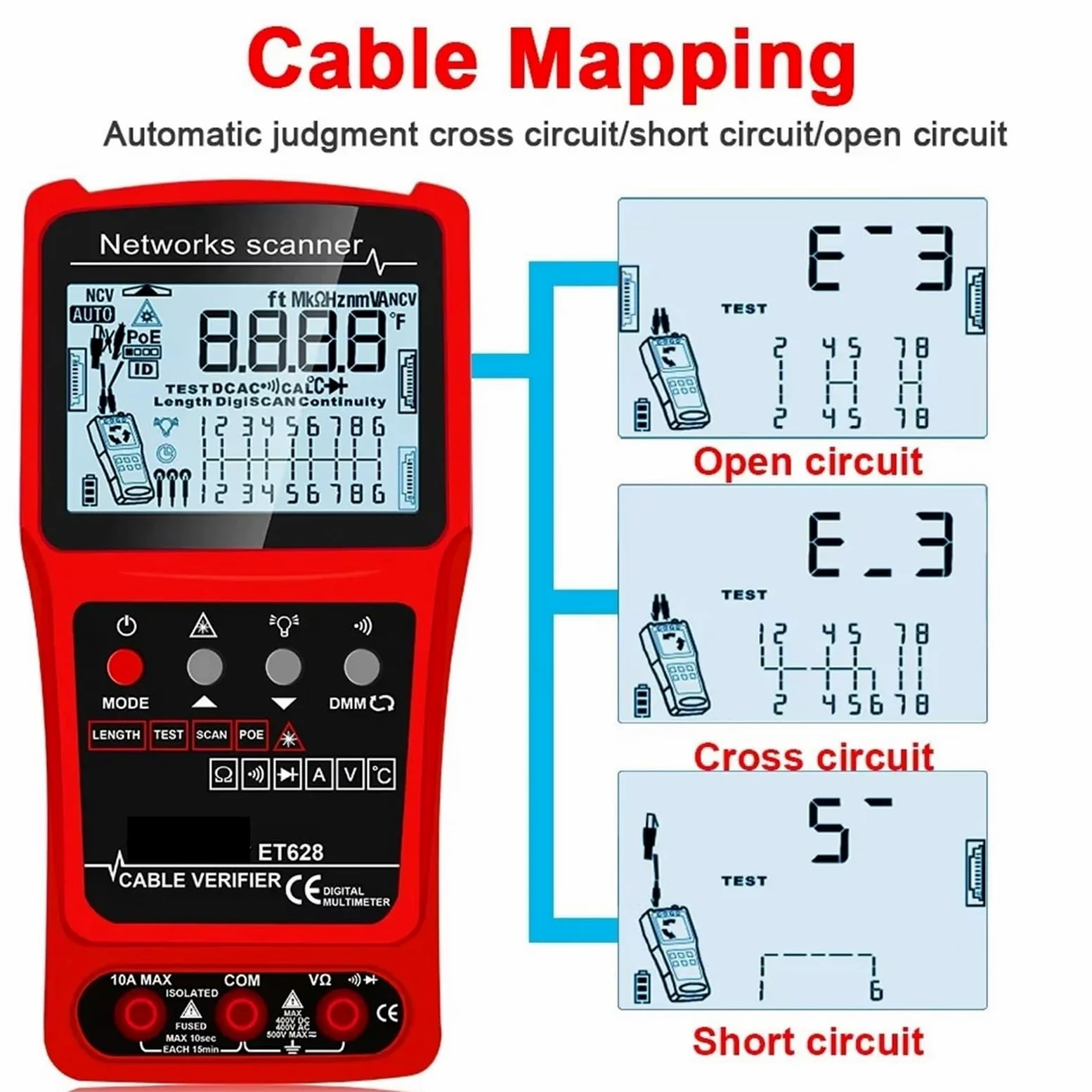 Tester kabli LAN, wizualny lokalizator uszkodzeń, multimetr, mapowanie, sieciowych POE RJ45 - Omni-Check