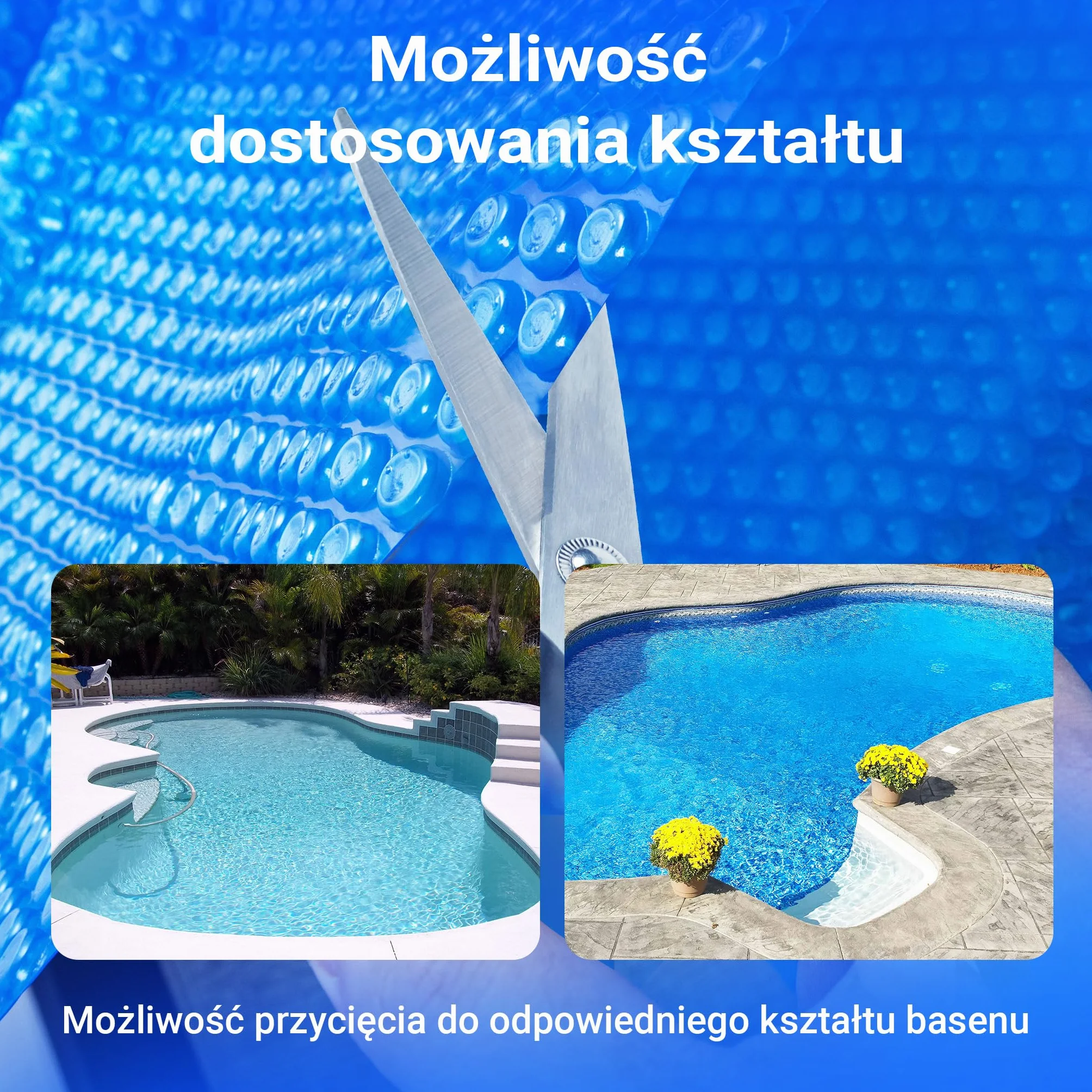 Wiltec Mata solarna do basenu 4 x 6 m, niebieska folia bąbelkowa na basen o grubości 400 µ, prostokątna, do podgrzewania wody w basenie