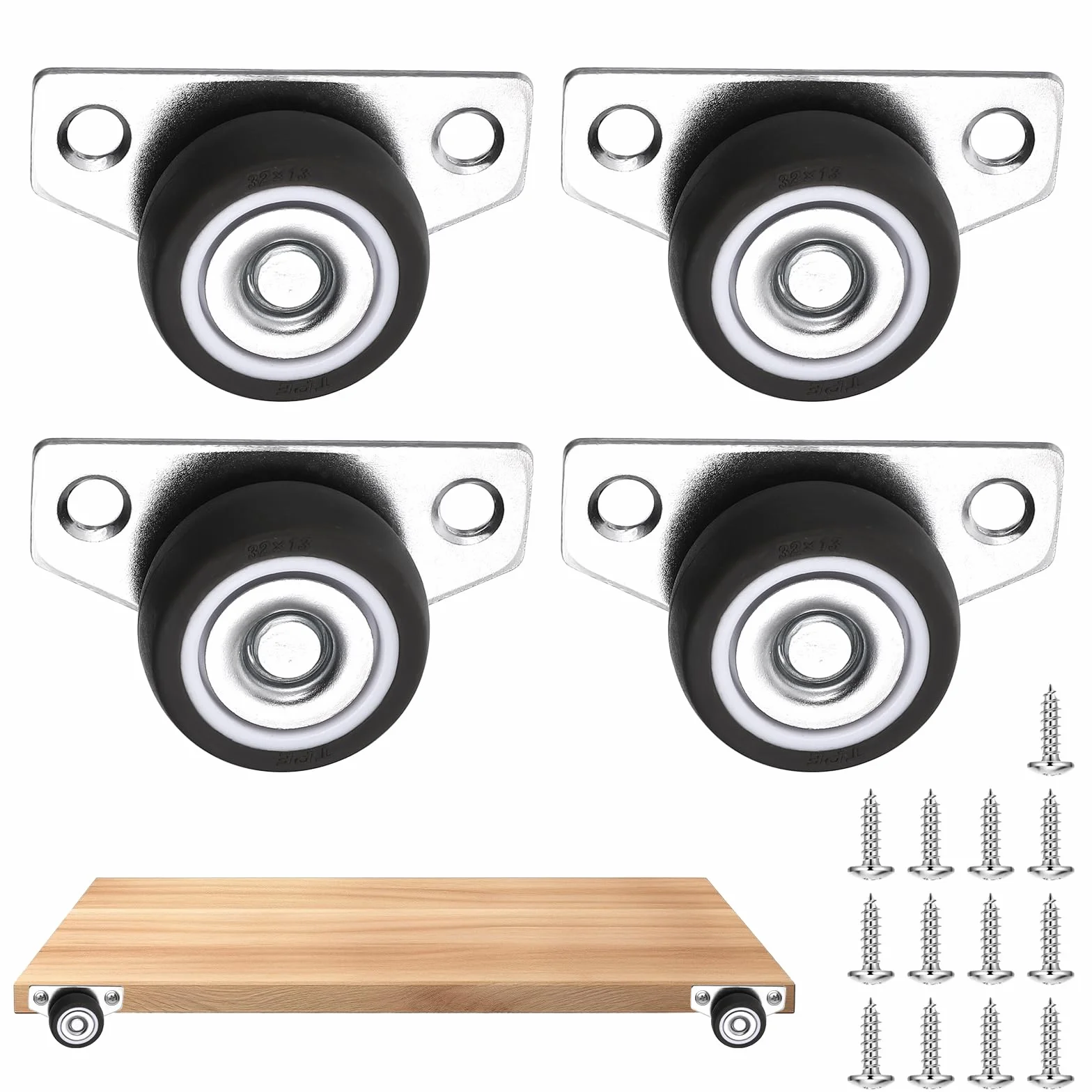 Ymapinc Rolki do mebli, 4 sztuki, 32 mm, małe gumowe kółka do mebli, płaskie, obrotowe, gumowe kółka, mini kółka do szuflad, do mebli, "zrób to sam"