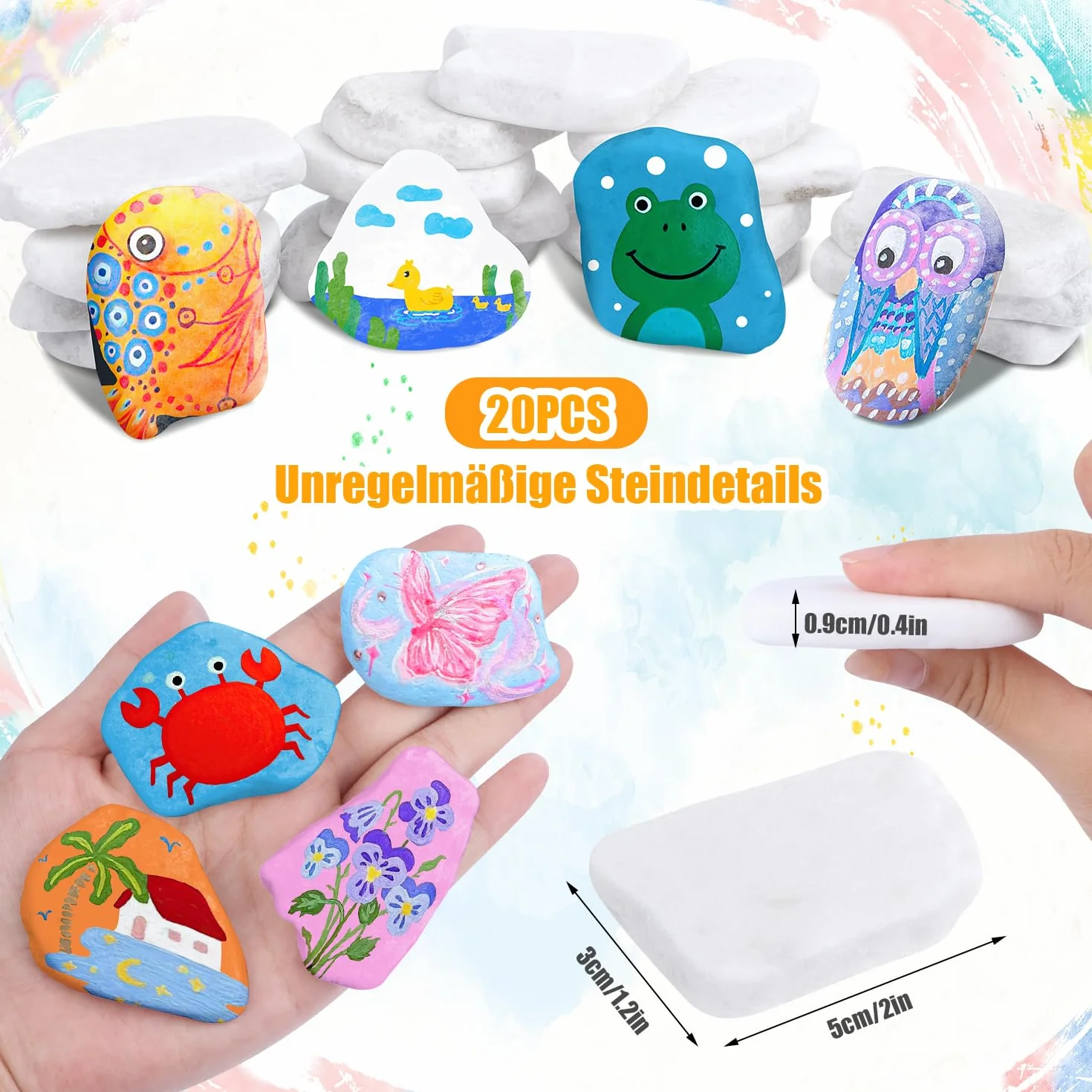 Kamienie do malowania, 20 sztuk, 3-5 cm, płaskie kamienie, zestaw dla dzieci, kamienie dekoracyjne, białe, gładkie kamyki do malowania, płaskie, naturalne, kamienie do malowania, żwirek