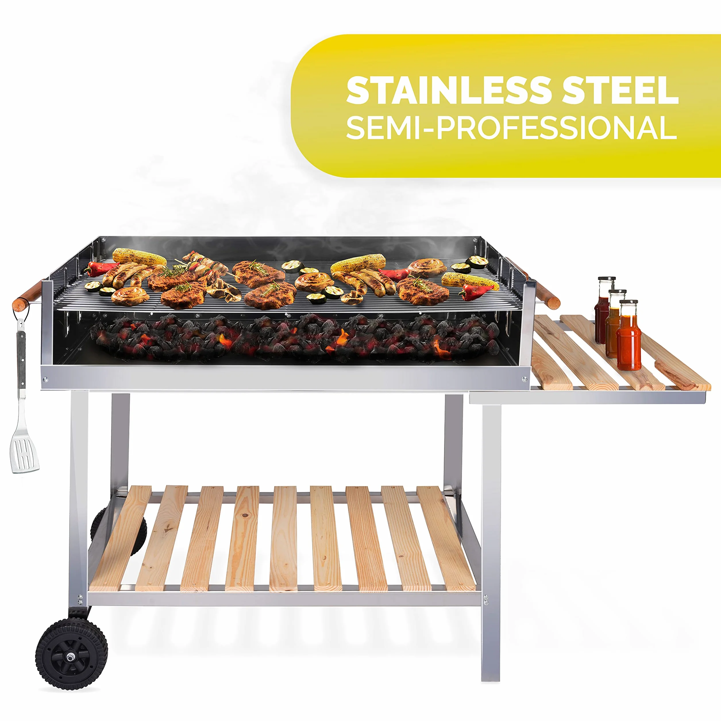 BBQ Collection Wózek grillowy na kółkach - węgiel drzewny - wózek - stal nierdzewna