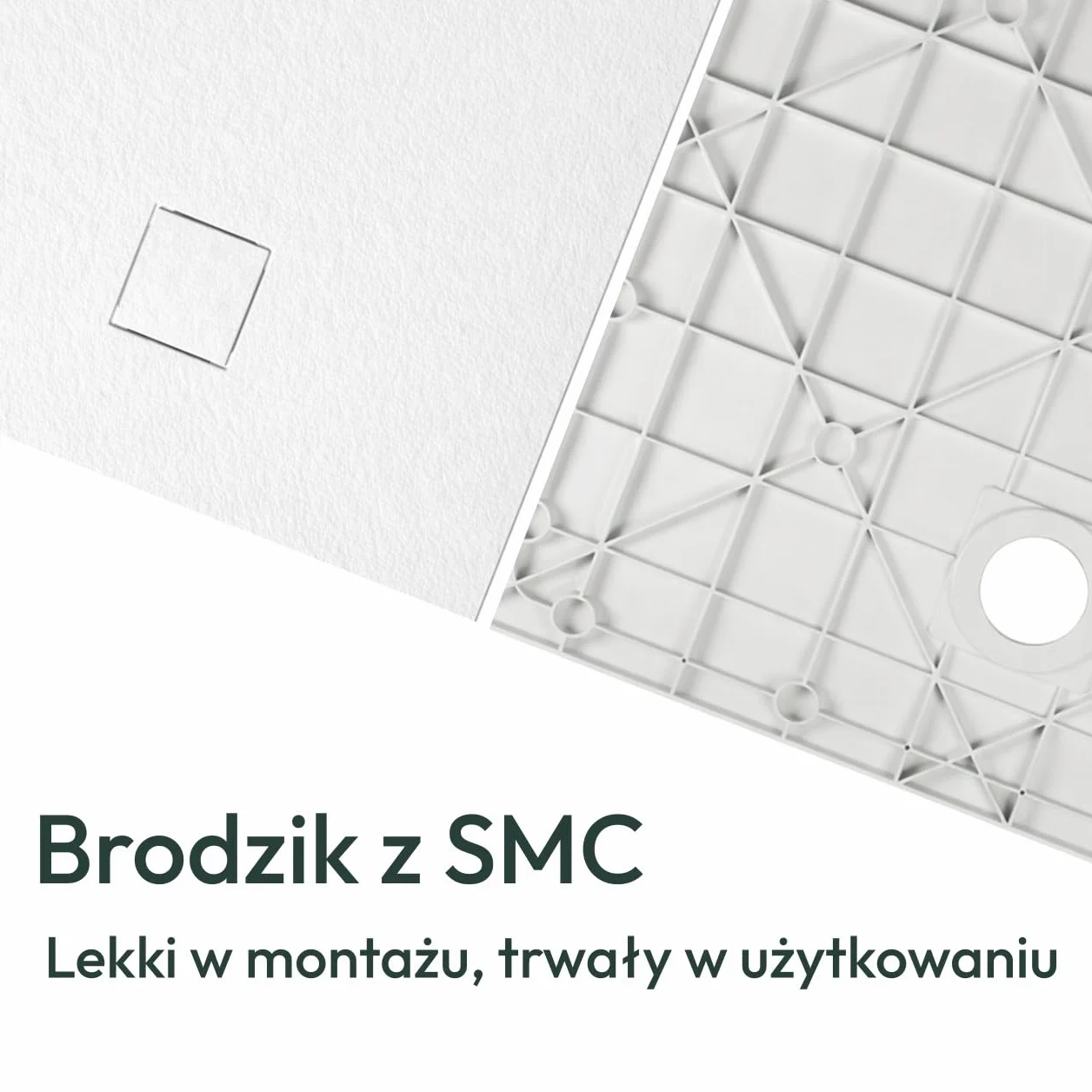 AQUAUNO Brodzik prysznicowy 100 x 90 cm o wyglądzie kamienia, ultra płaski 2,6 cm – brodzik z kompozytu SMC, w zestawie syfon, odpływ 90 mm, czyszczenie od góry, biały