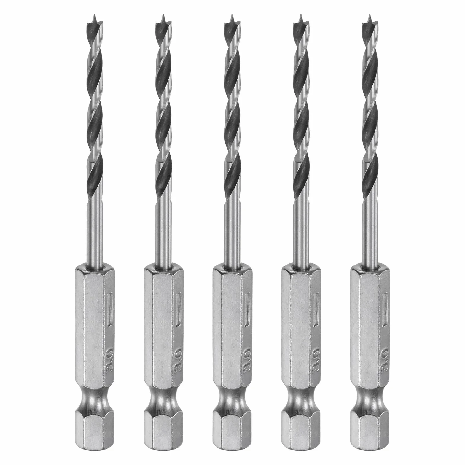 QUARKZMAN 5 szt. wiertła Brad Point 3 mm (3/25") łożysko stalowe 1/4" sześciokątne wiertła do drewna długość robocza 1,26" spiralne narzędzie do wiercenia w drewnie
