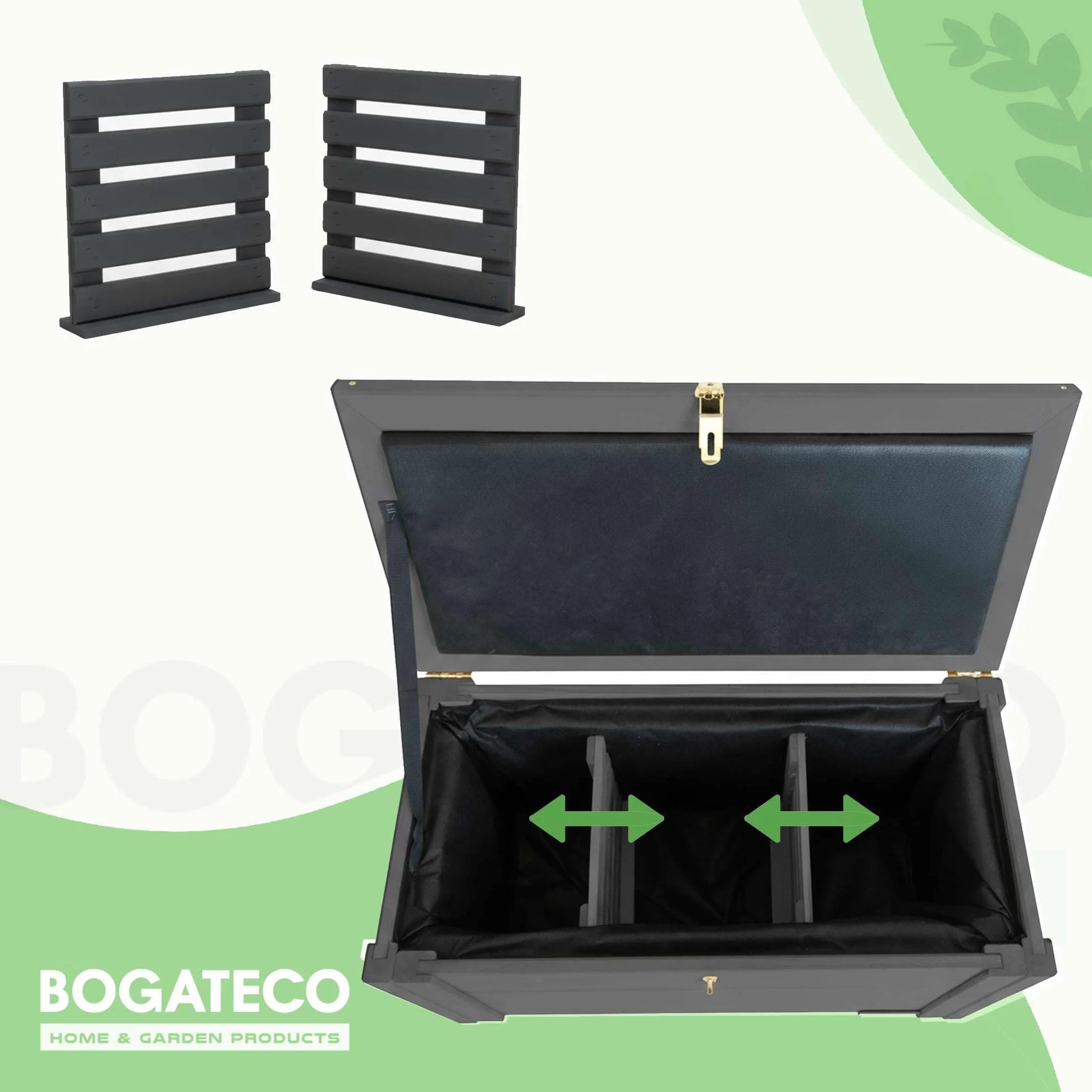BOGATECO Skrzynka ogrodowa drewniana z pokrywą 55L 79x46x39cm