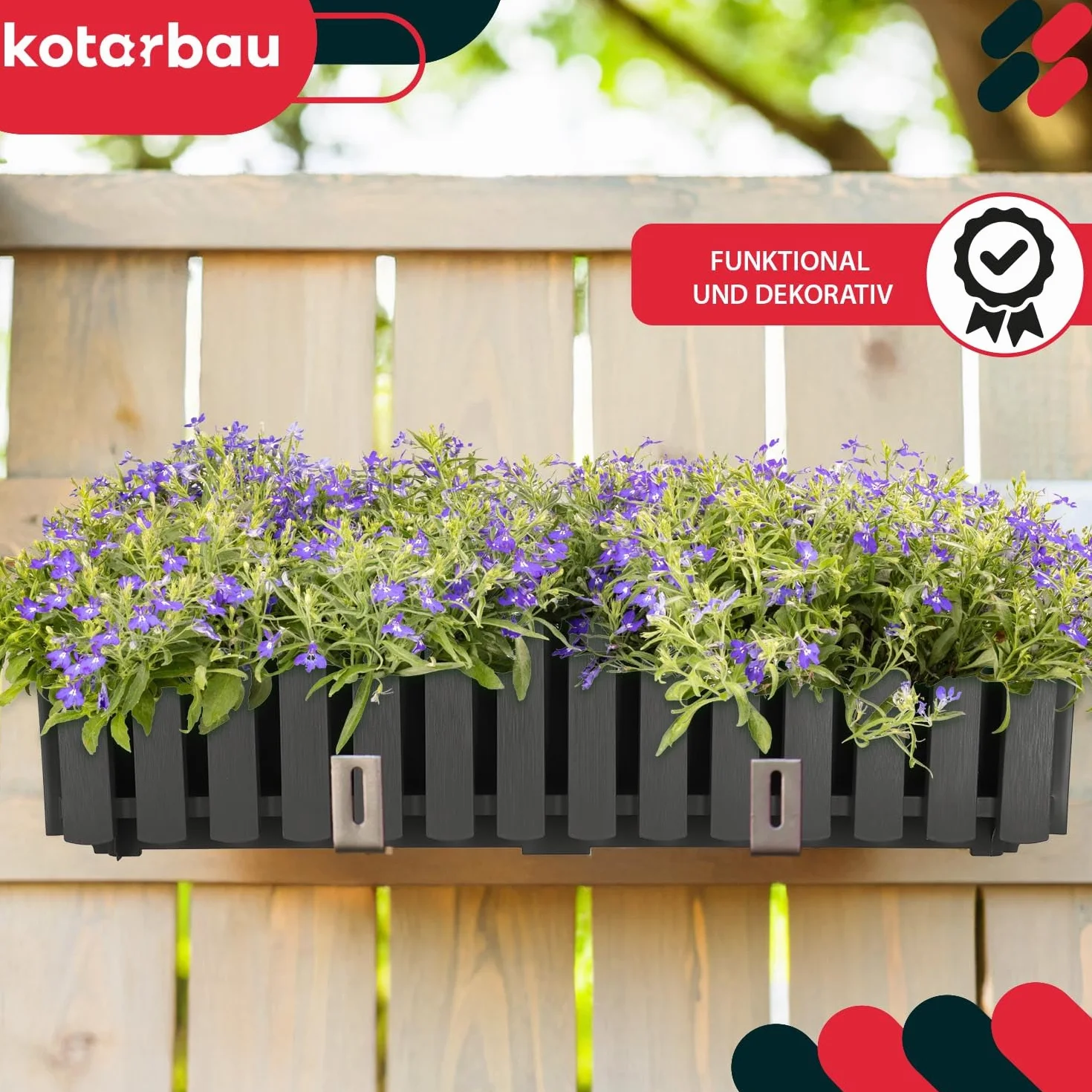 KOTARBAU® 2 szt. Doniczka Balkonowa - Skrzynka Na Balustradę - Taras - Rustykalna - Szara - 58 x 18 x 16 cm