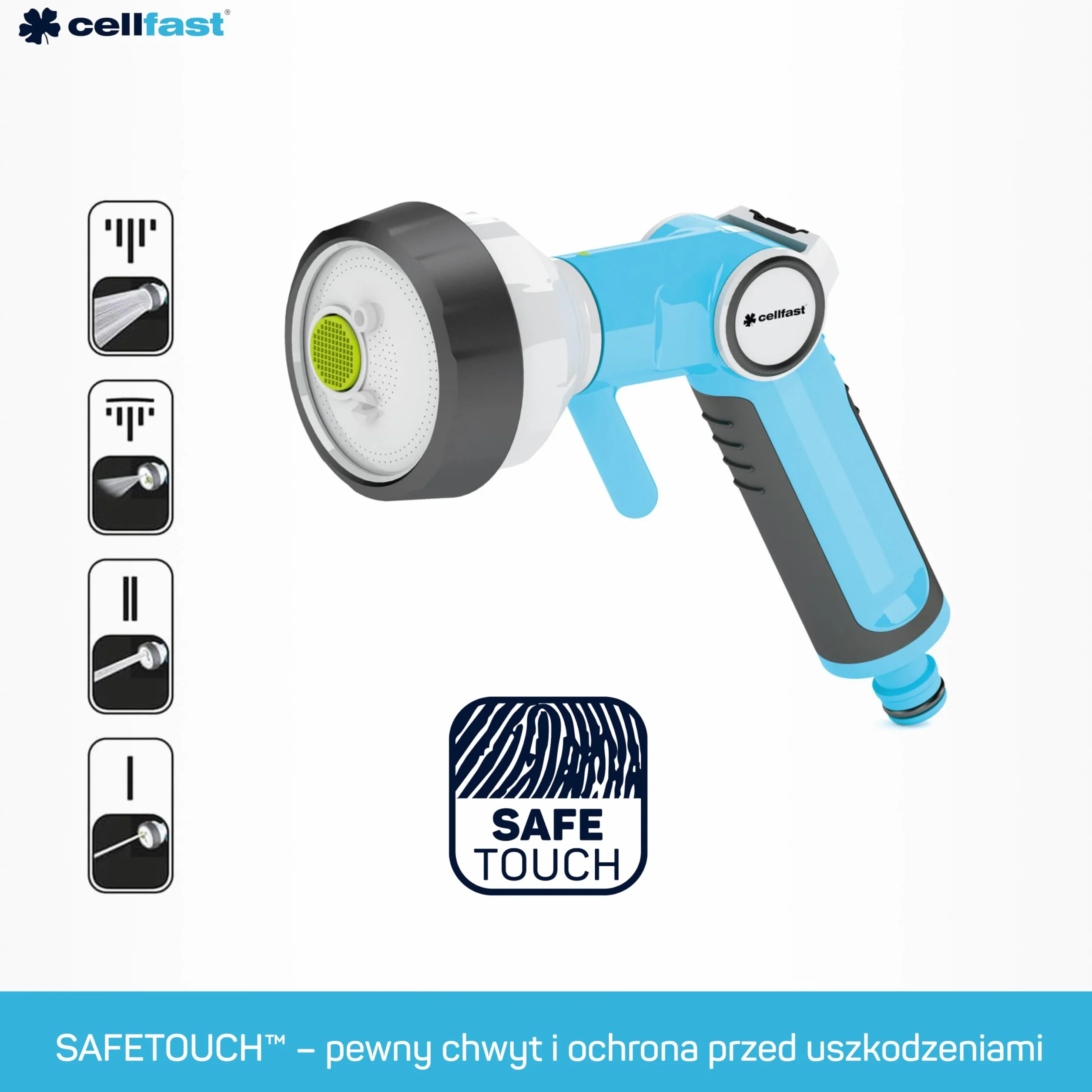 CELLFAST Zraszacz Pistoletowy 4-Funkcyjny Ogrodowy Safetouch