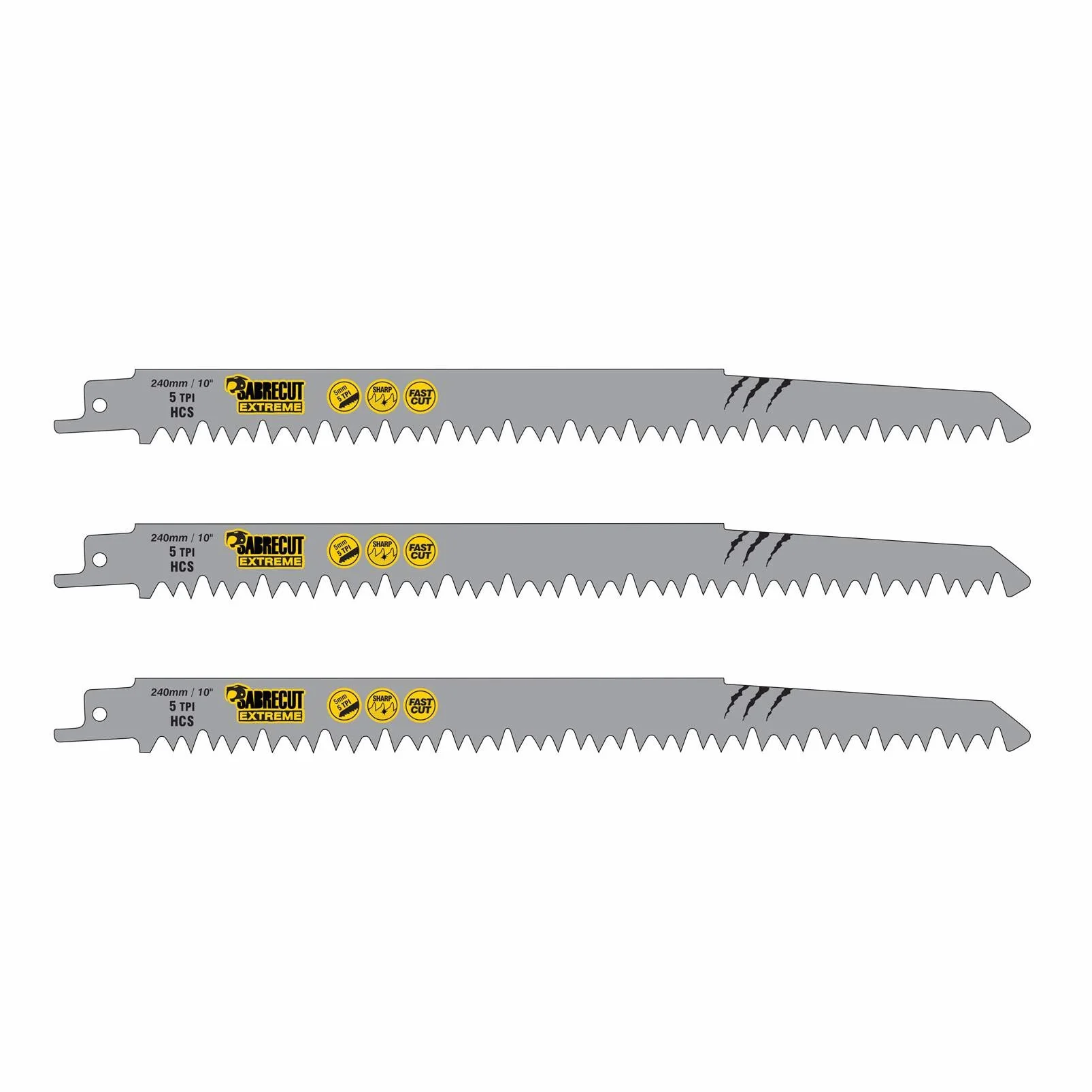 3 x SabreCut SCRS1531L_3 240mm (9.45") 5 TPI S1531L Bardzo szybkie ostrza do piły szablastej SabreCut do cięcia drewna