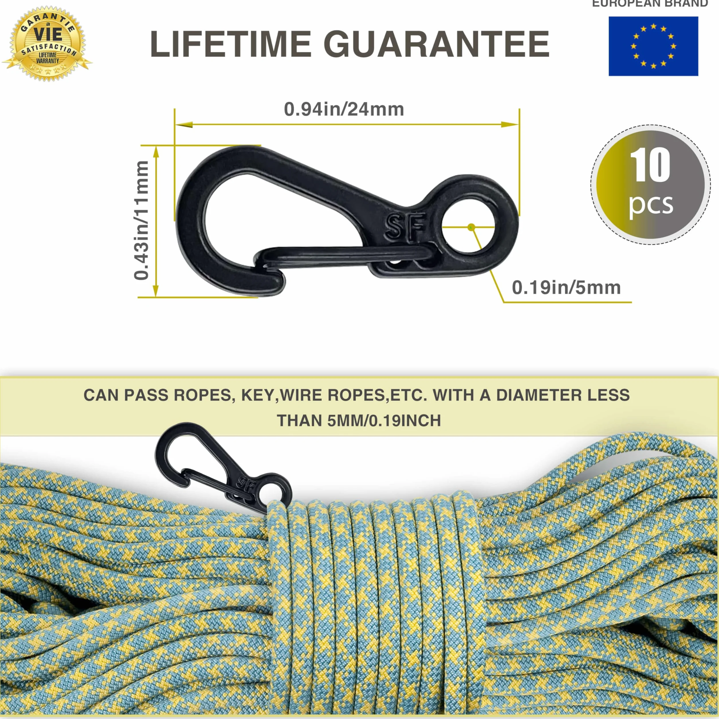 Mini karabinek | 10 sztuk | SZARY/CZ | ✮ na całe życie✮ - Wytrzymały | Pojemność 15 kg | Karabińczyki ze stopu cynku na kemping, wędrówki, Bushcraft, Survival