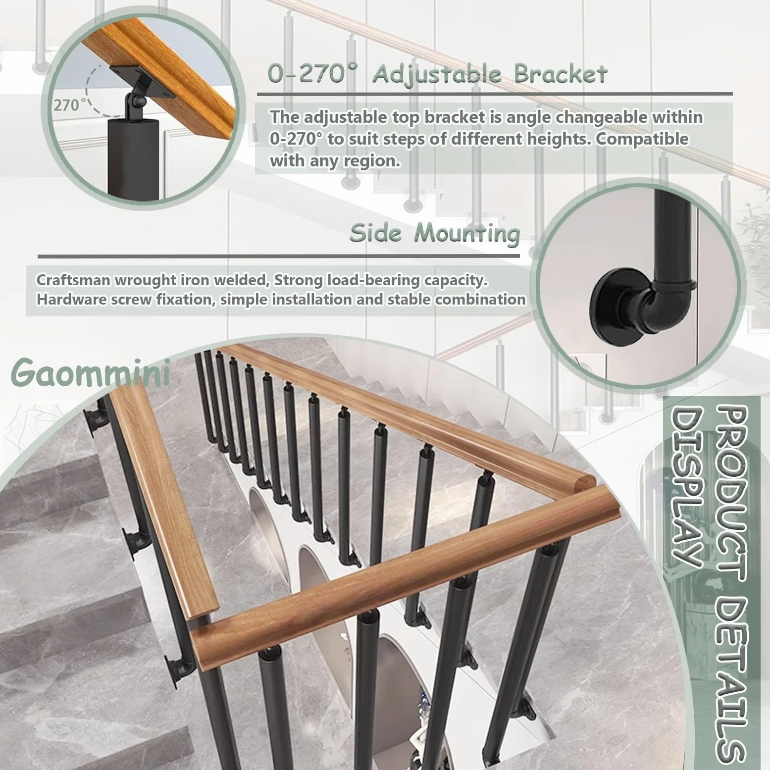 Zewnętrzne metalowe balustrady schodowe – żelazne słupki balustradowe z okrągłą rurą, zestaw kolumn i śrub do łatwego montażu bocznego, idealne dla bezpieczeństwa na werandzie