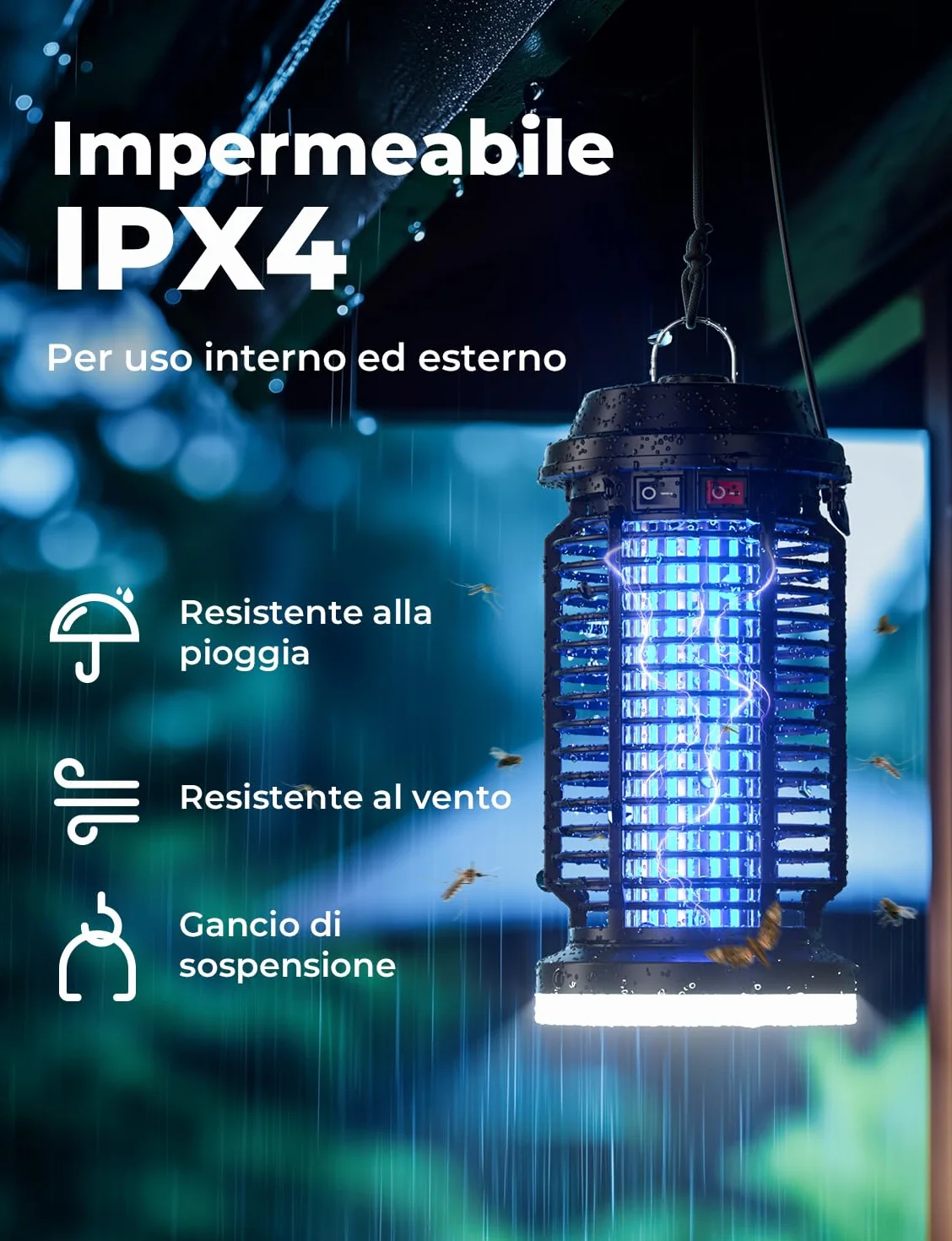 YISSVIC Elektryczna lampa owadobójcza 4200 V IPX4 pułapka na komary UV LED