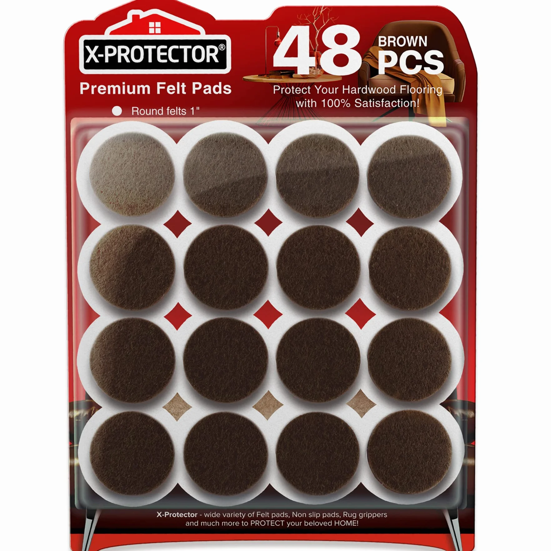 Filcowe podkładki meblowe X-PROTECTOR - 48 Premium Samoprzylepne podkładki Ochrona podłogi - Filcowe podkładki do Nóżki mebli - Najlepsze Podkładki meblowe do podłóg - Chroń swoje twarde podłogi!