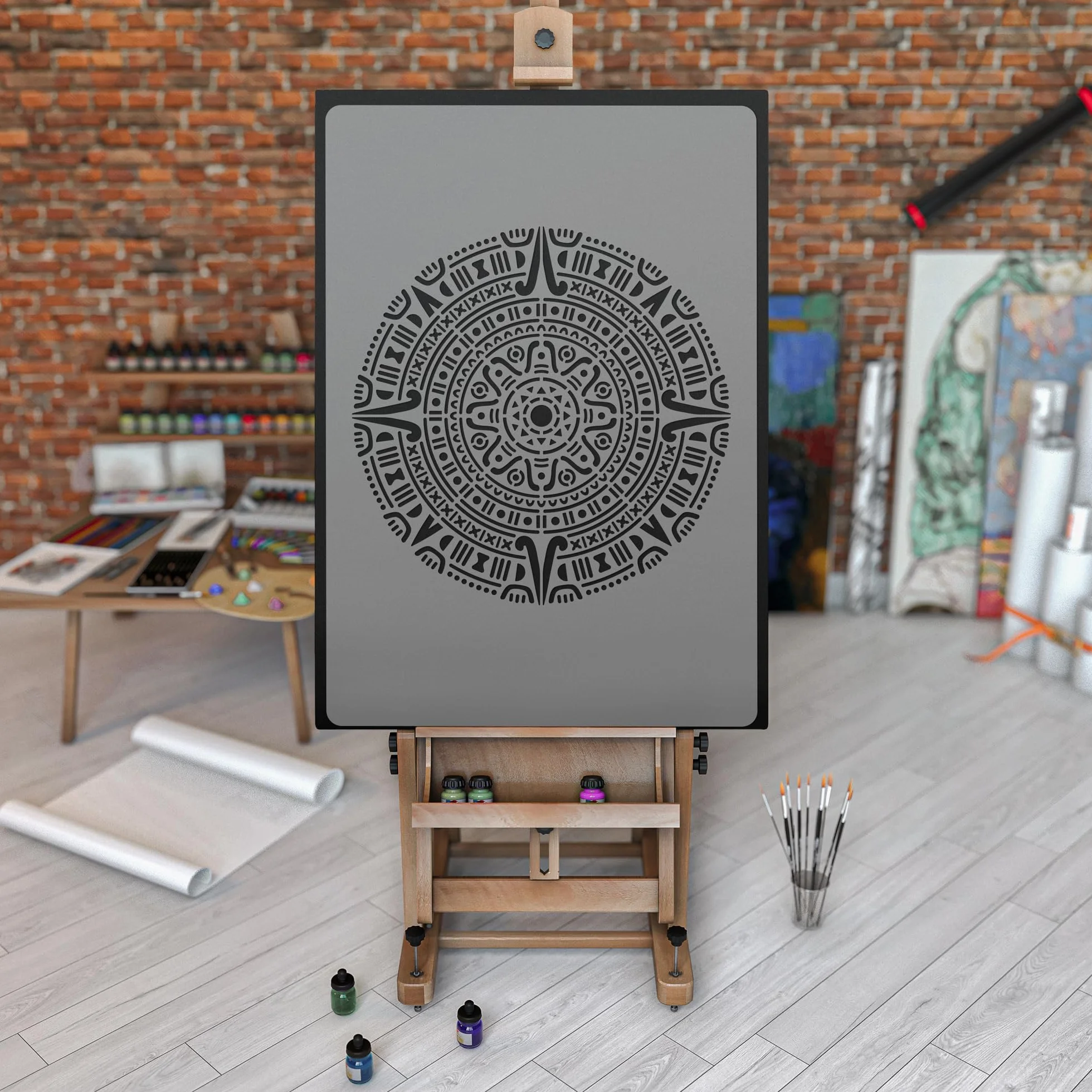 NAKLEO Mandala Szablon Malarski do Malowania Ścian Duży, 219 cm Aztecka Mandala Koło Ornament Geometryczny, Wielorazowy Wielokrotny Plastik, Wzór DIY Dom Dekoracje, Papier Ściany Tkaniny Drewno Meble