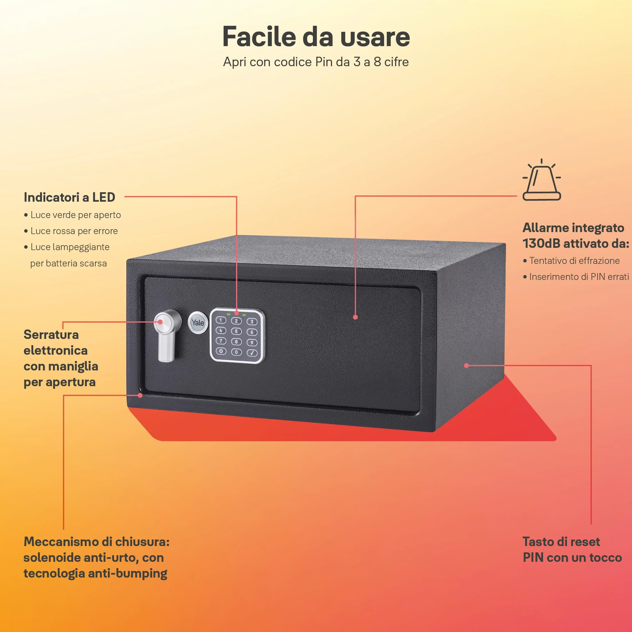 Yale Sejf Podstawowy Meblowy na Laptopa z Alarmem YLC/200/DB2