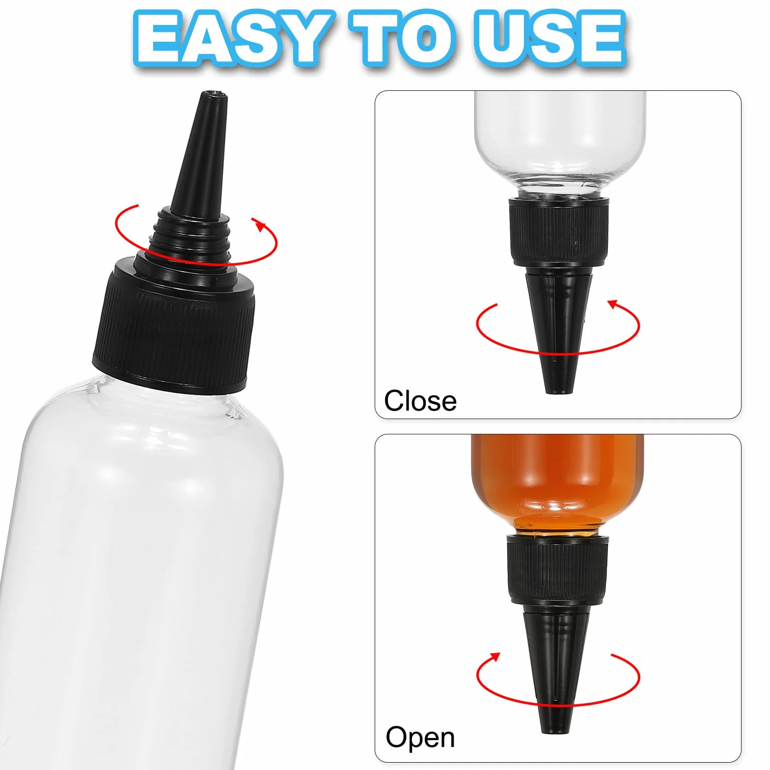 PATIKIL Plastikowa butelka z aplikatorem, 100 ml, szczelna, wielokrotnego napełniania, pusta butelka z dozownikiem, z zakręcaną górną nasadką, do tuszu do włosów, płynnych sosów, czarna