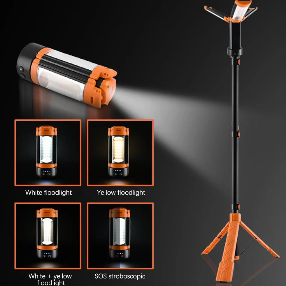 Przenośna teleskopowa lampa kempingowa ze stojakiem na statyw 10 000 mAh wodoodporna lampa LED do ładowania, 5 trybów oświetlenia, 2500 lumenów, na kemping, wędrówki, wędkowanie, miejsca pracy i w