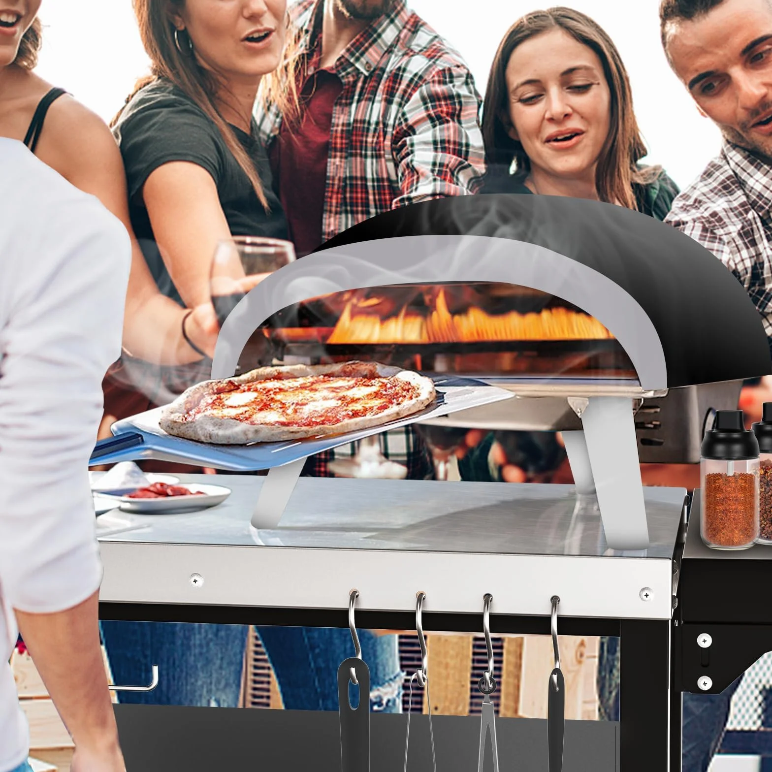 GFTIME Wózek stołowy do pieca do pizzy Ninja Woodfire, Blackstone Griddle, Weber Q, duży wózek na kółkach z wyspą kuchenną, uniwersalny wózek do grillowania, stojak na grilla ze stali nierdzewnej, 3