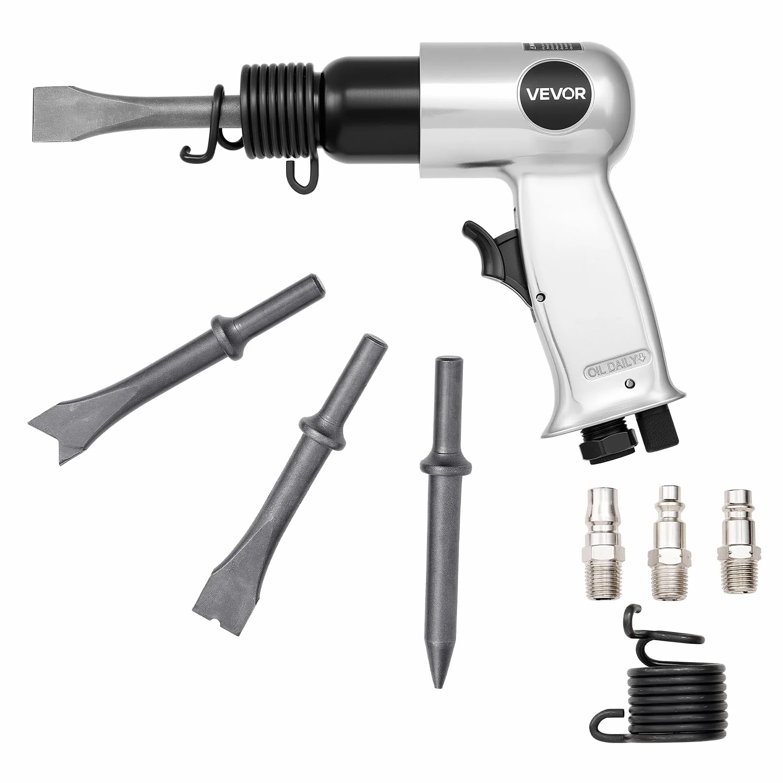 VEVOR Młotek pneumatyczny 4500 bpm, kompaktowe dłuto, długość skoku 4 cm, z 4 dłutami 12 cm, do cięcia metalu, wyburzania ścian betonowych, dłutowania podłóg