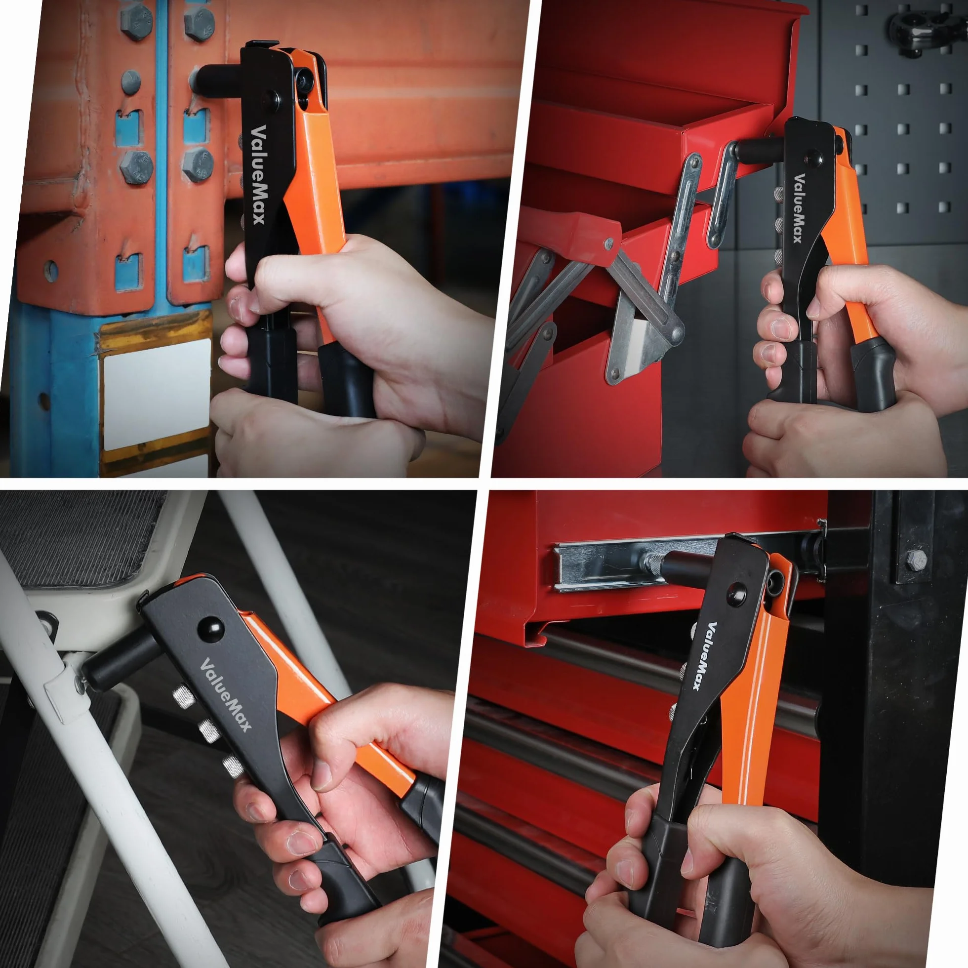 ValueMax Zestaw nitów 4 w 1 z 200 nitami, nitownica pop z 4 wymiennymi końcówkami 3/32" (2,4 mm), 1/8" (3,2 mm), 5/32" (4,0 mm), 3/16" (4,8 mm), wytrzymały zestaw nitów pop