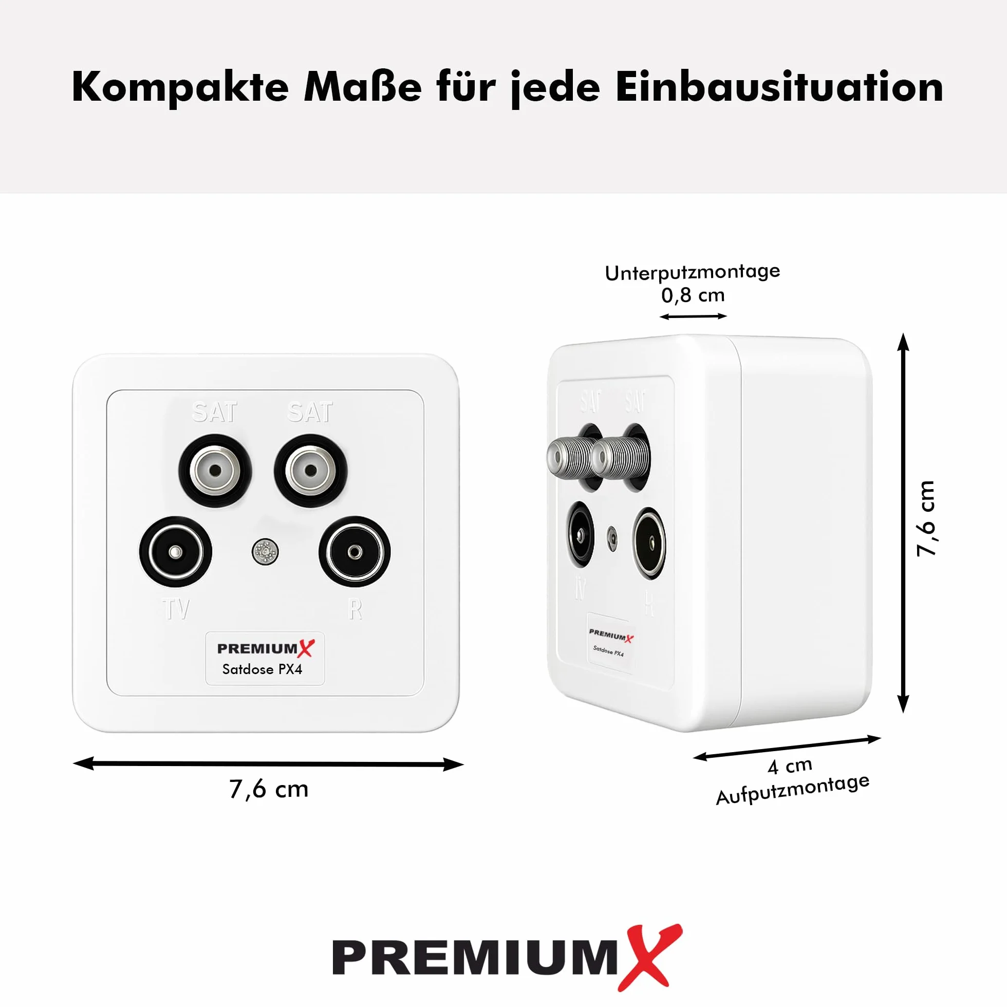 PremiumX PX4 puszka satelitarna, 4-krotna, Twin puszka antenowa Class A Sat 2 x satelitarna 1 x radio 1 x TV natynkowa